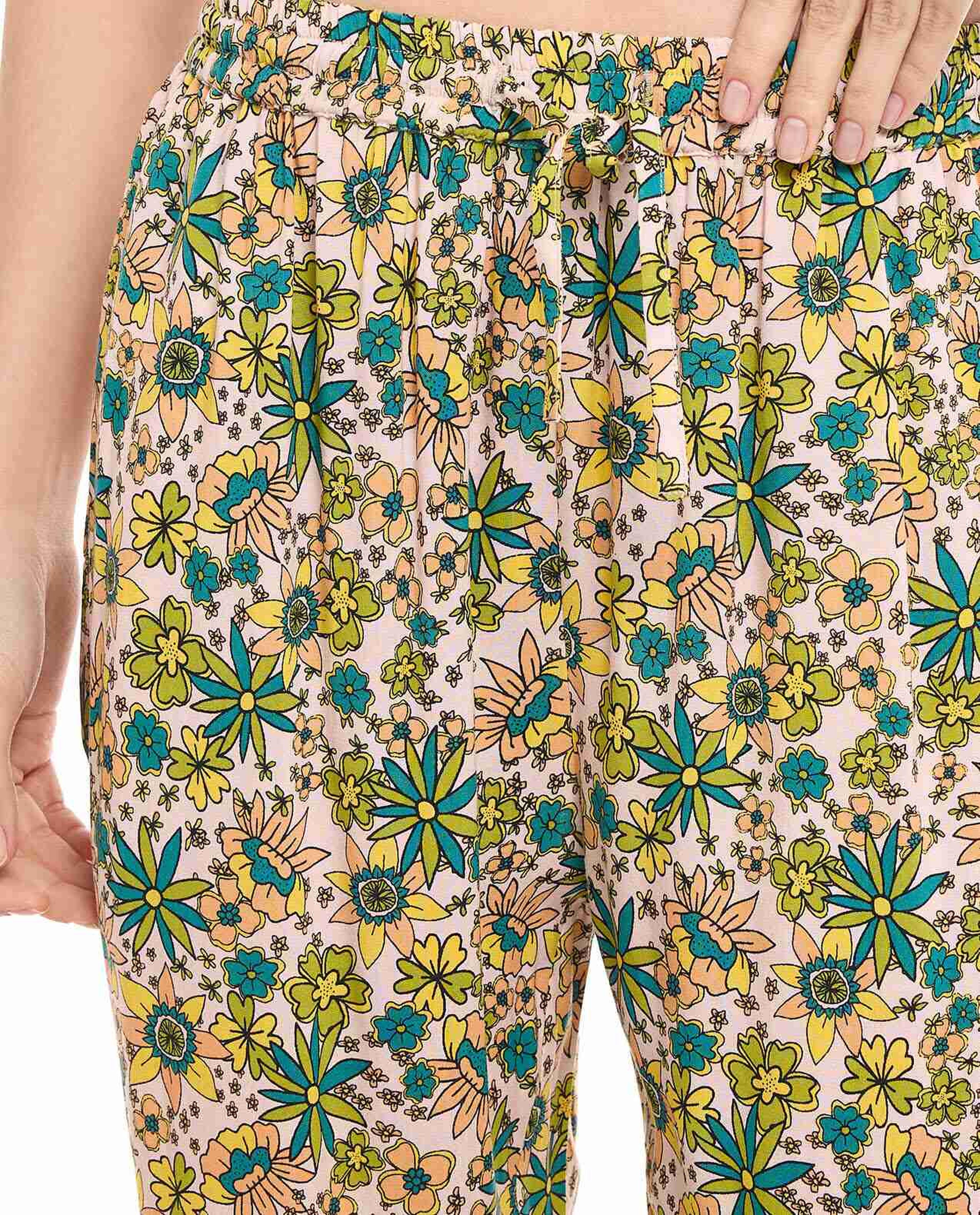 Floral Print Pyjama Bottom with Drawstring Waist