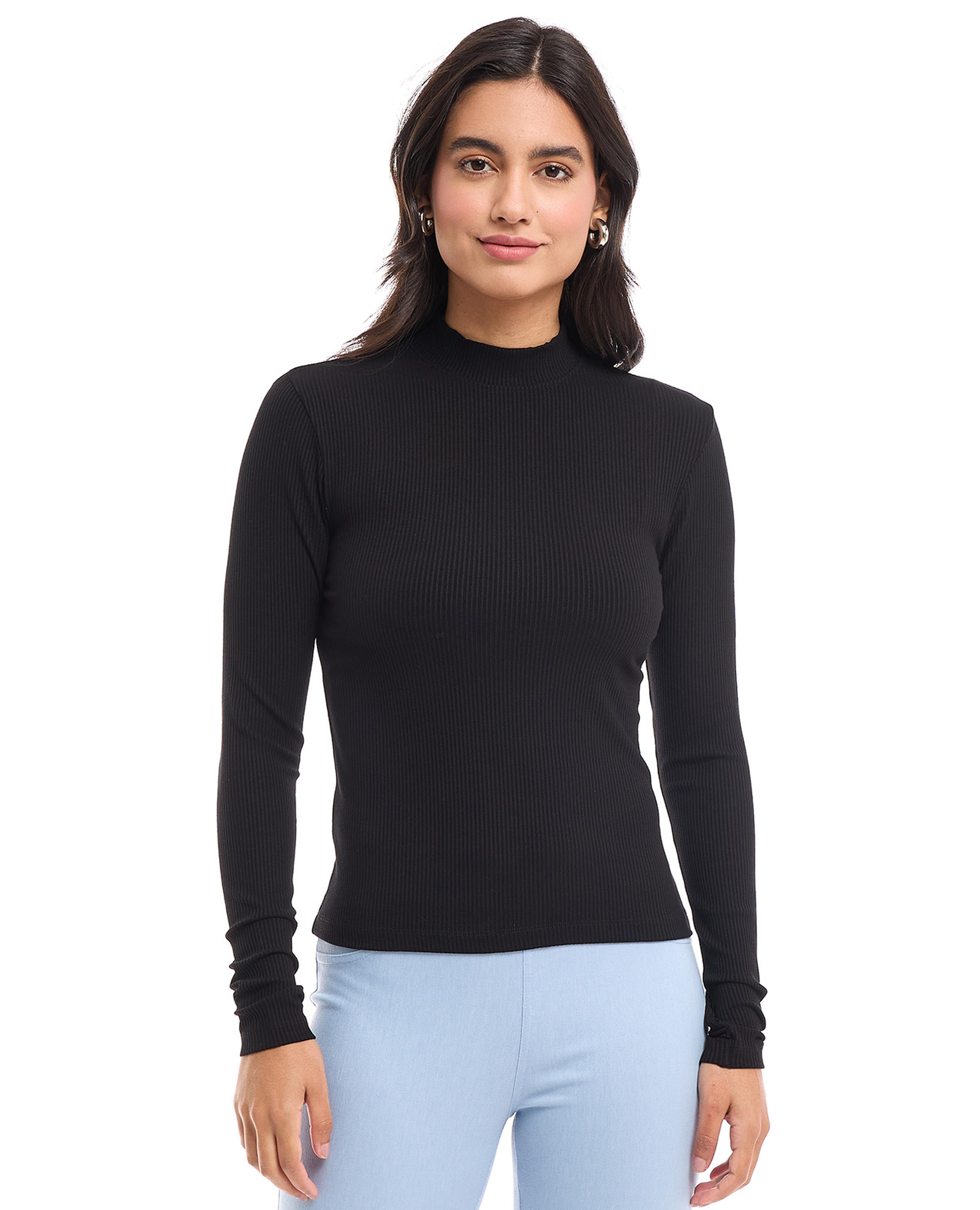 Ribbed Top with Mock Neck and Long Sleeves