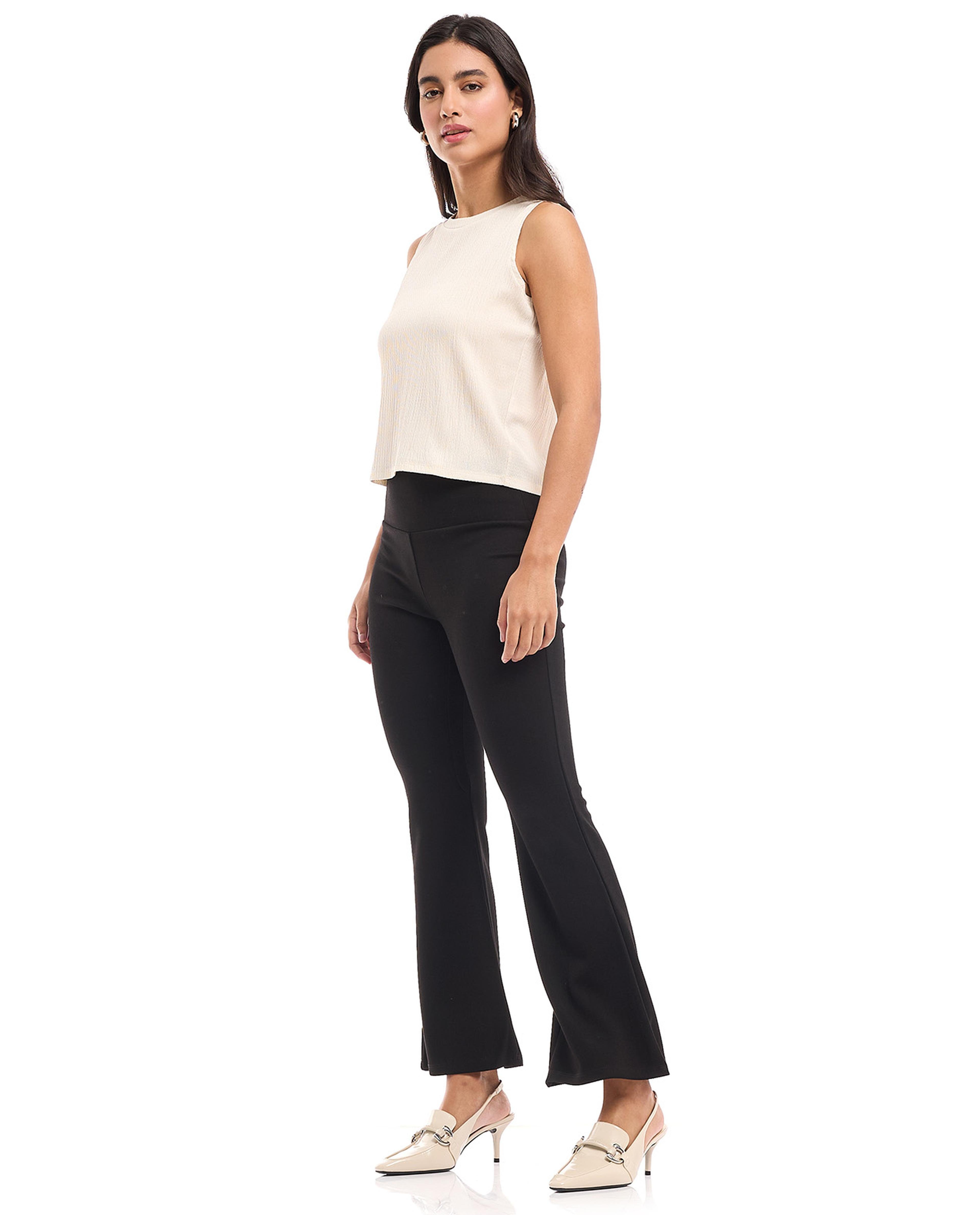 Solid Flared Pants with Elastic Waist