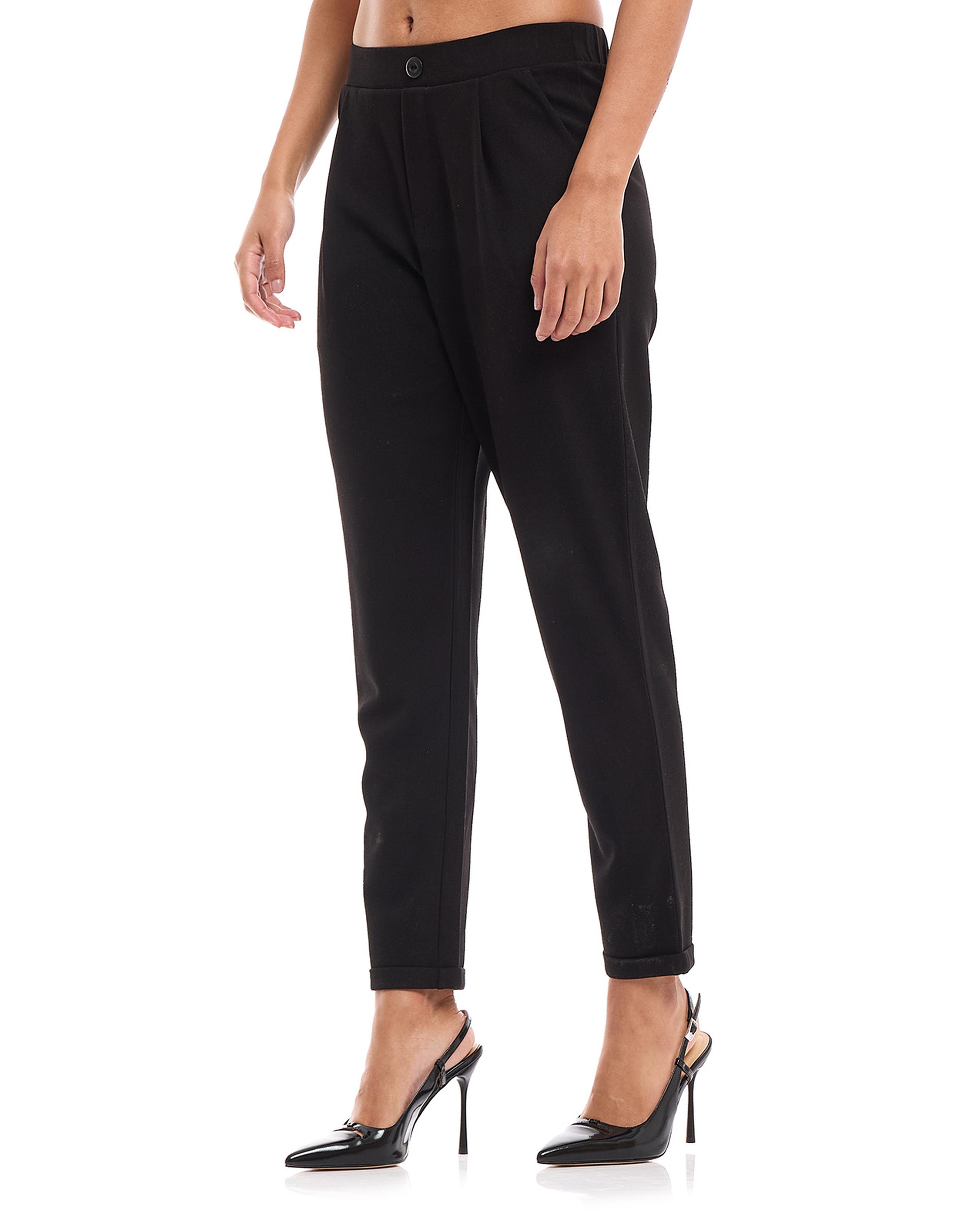 Solid Tapered Fit Pants with Elastic Waist