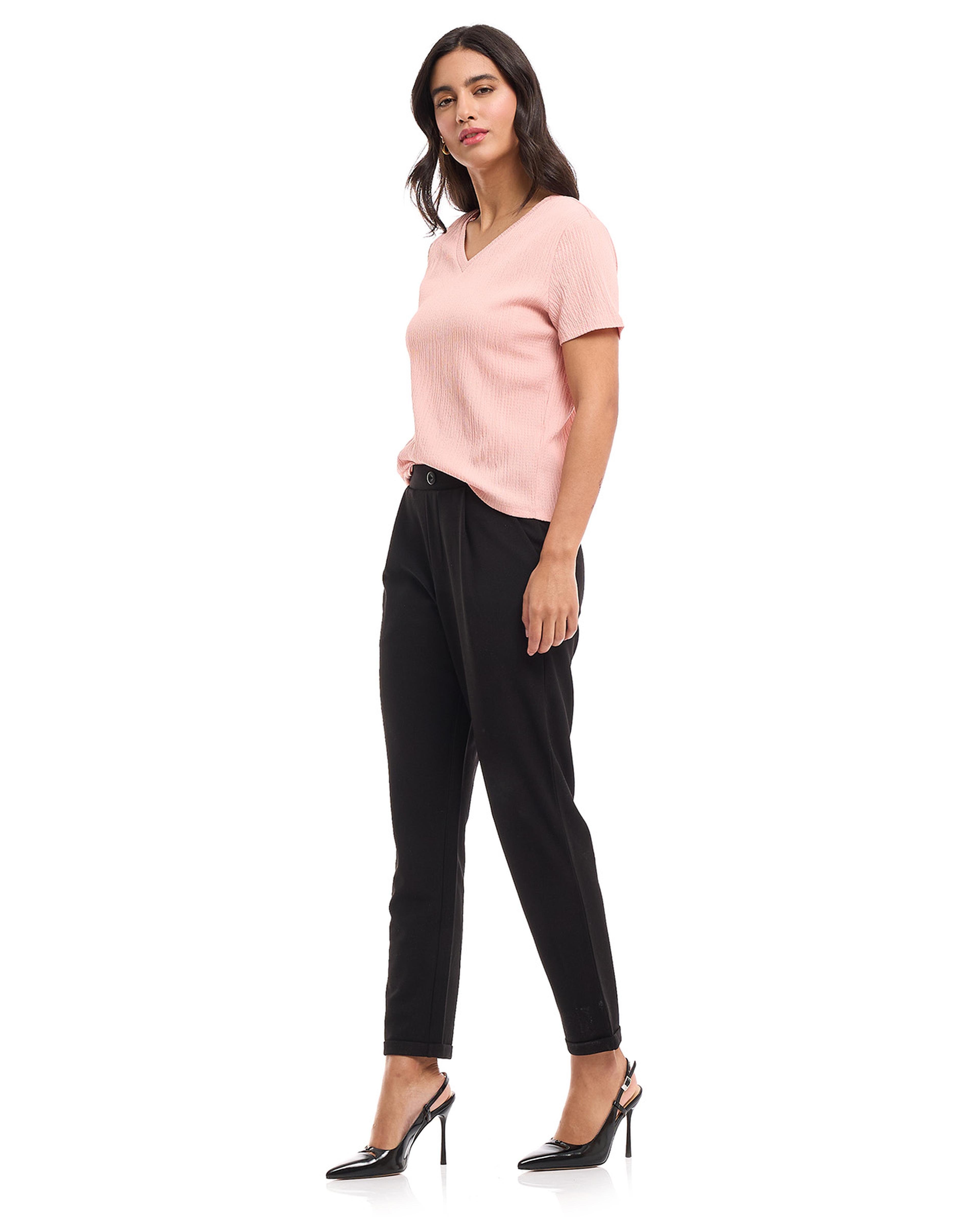 Solid Tapered Fit Pants with Elastic Waist