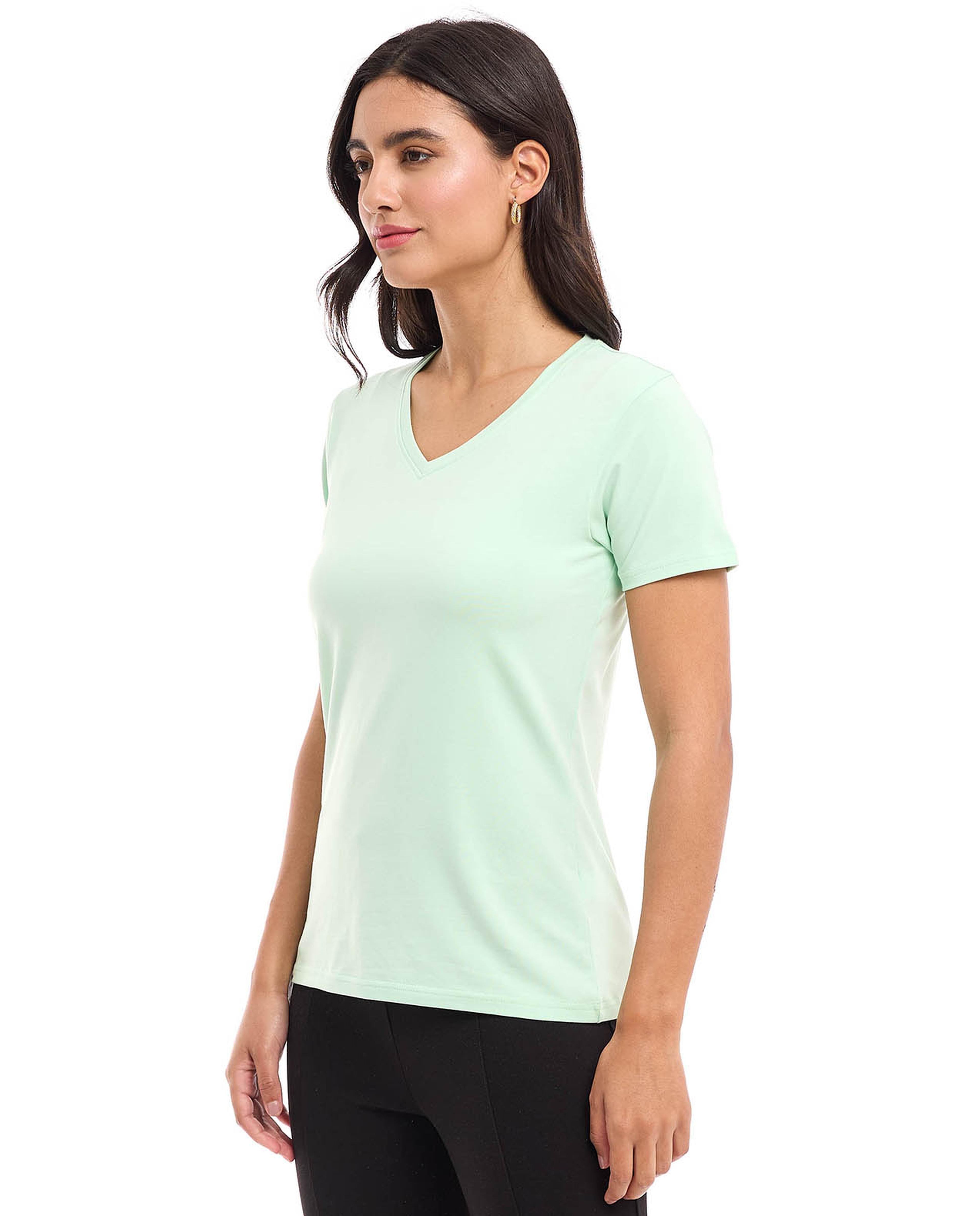 Solid T-Shirt with V-Neck and Short Sleeves