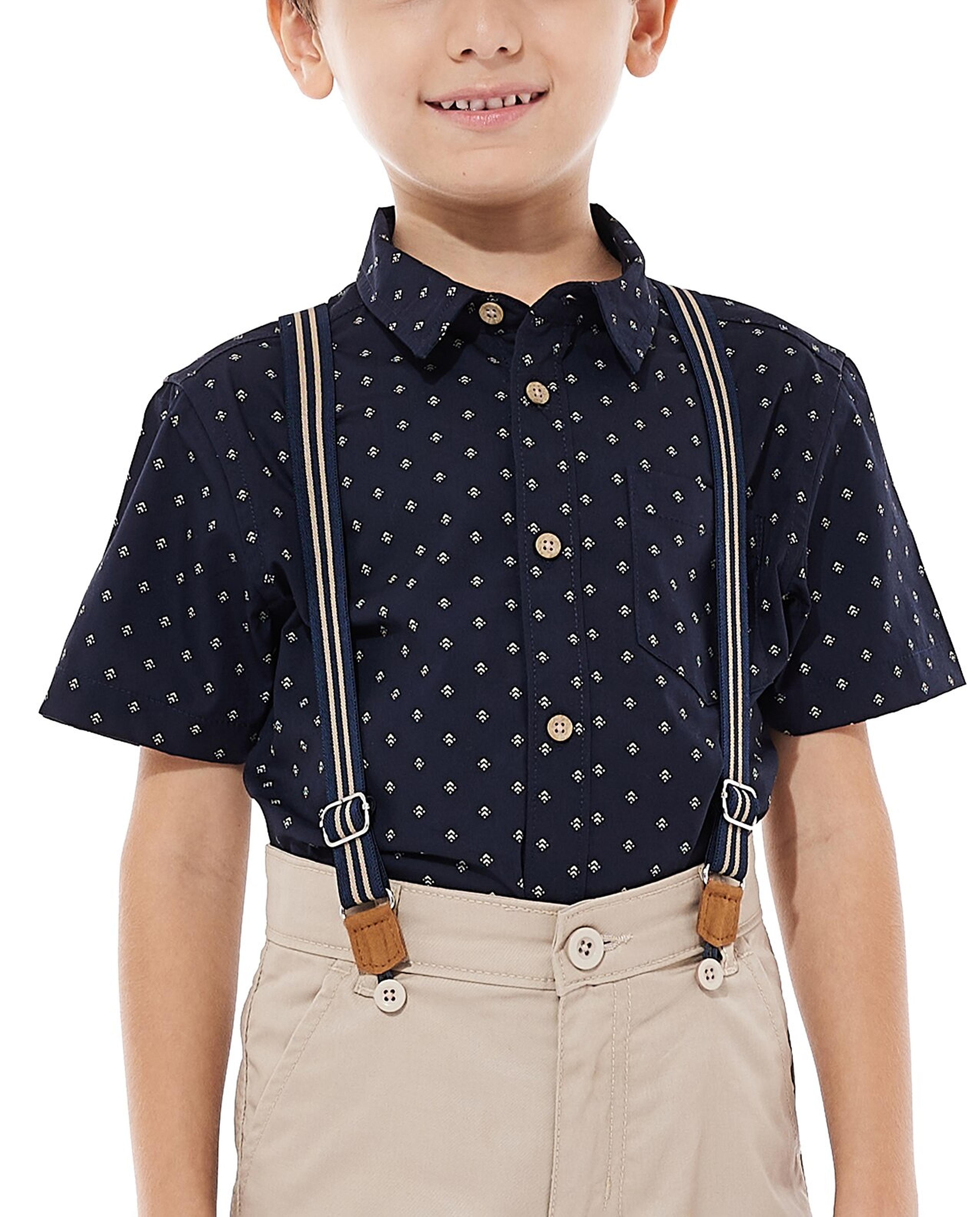 Printed Shirt and Shorts Set with Suspenders
