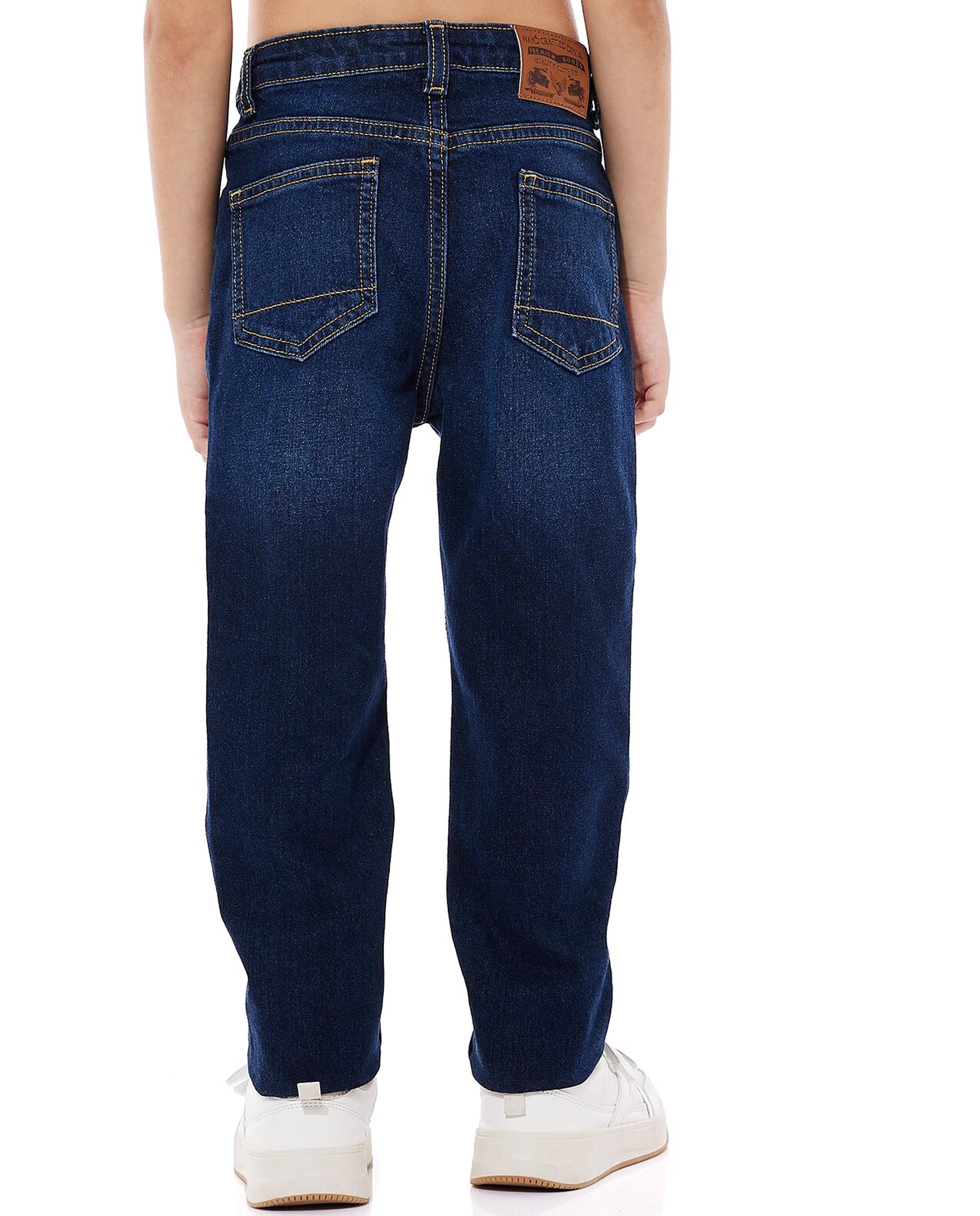 Faded Relaxed Fit Jeans with Button Closure