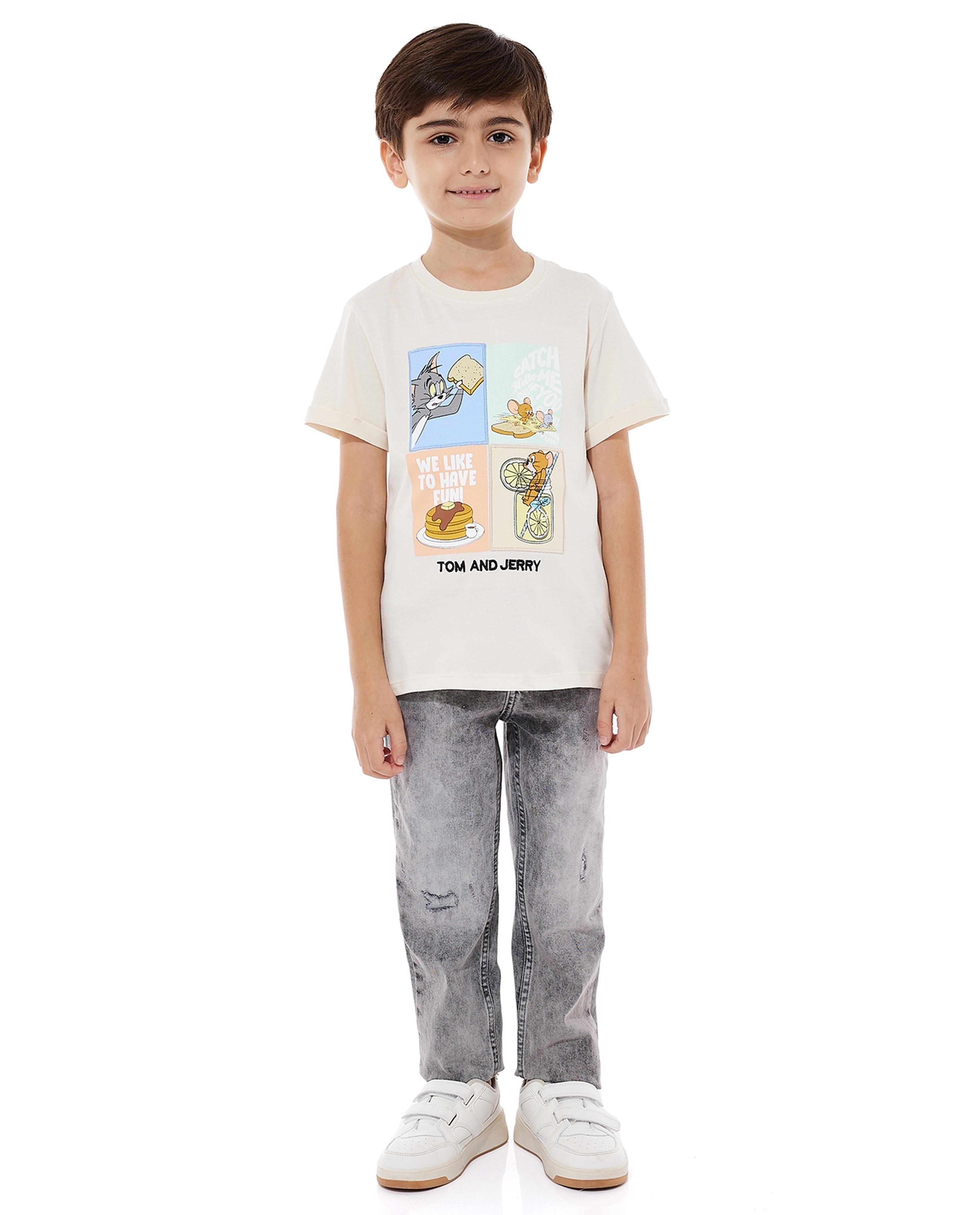 Tom & Jerry Print T-Shirt with Crew Neck and Short Sleeves