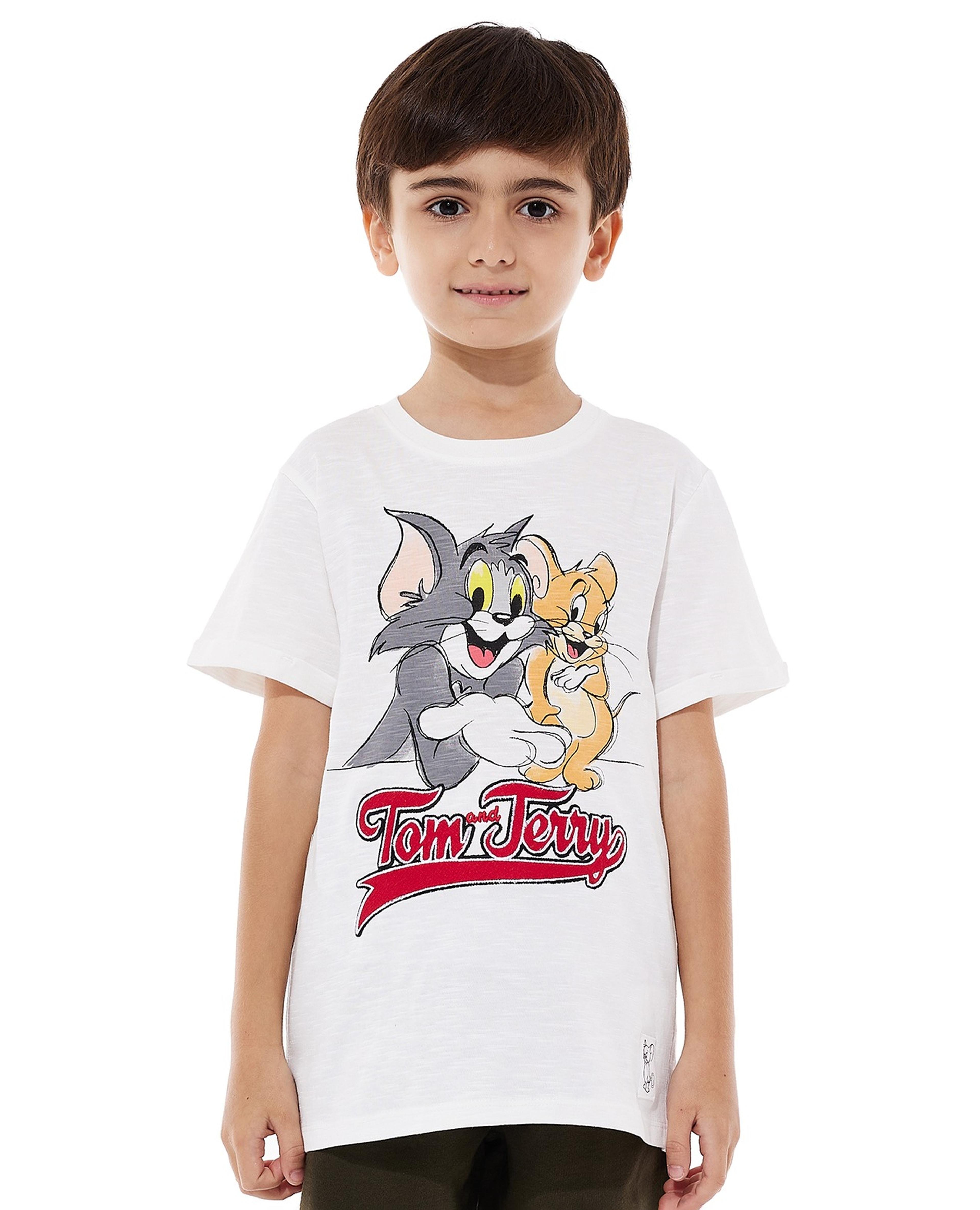 Tom & Jerry Print T-Shirt with Crew Neck and Short Sleeves