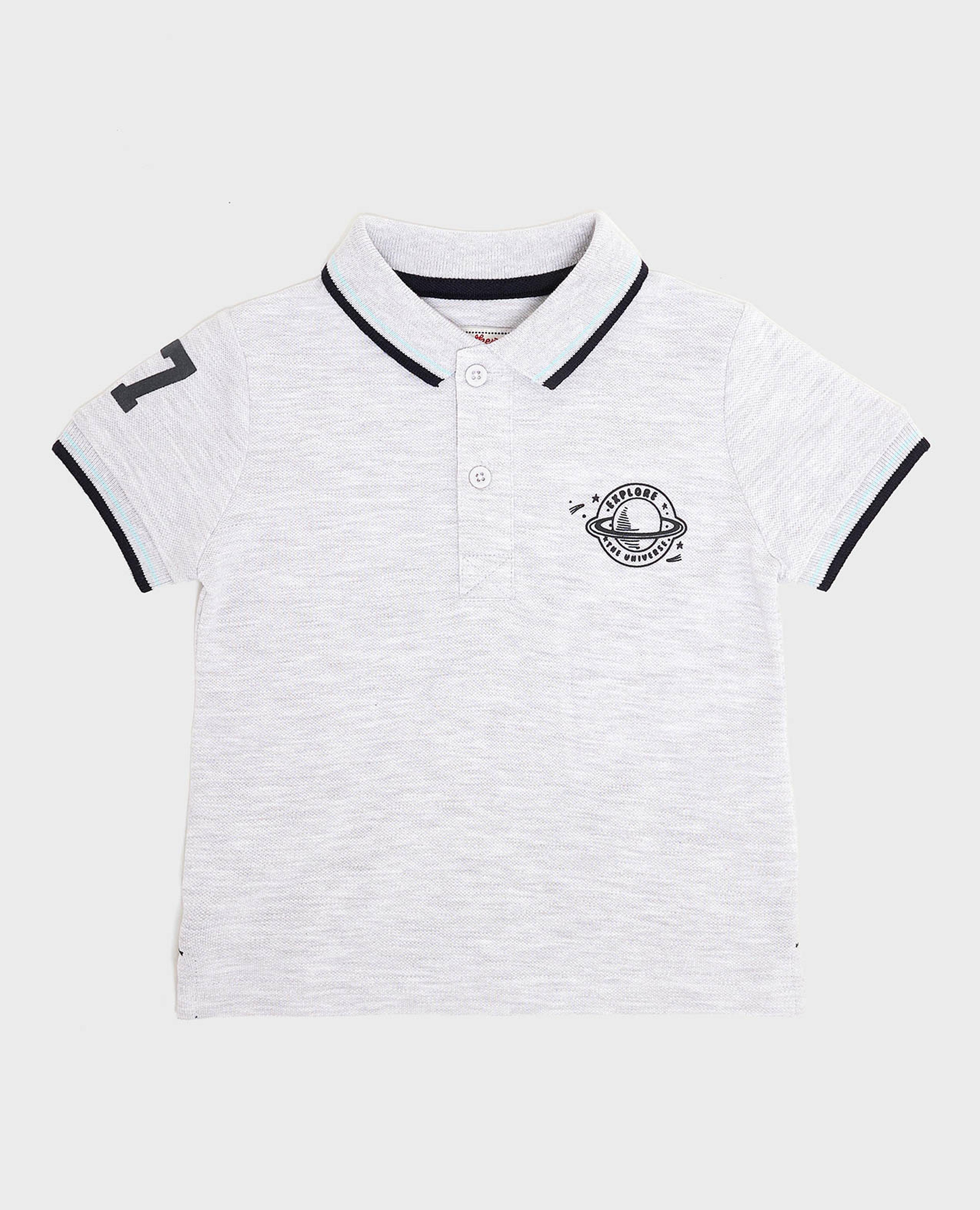 Print Detail Polo T-Shirt with Short Sleeves