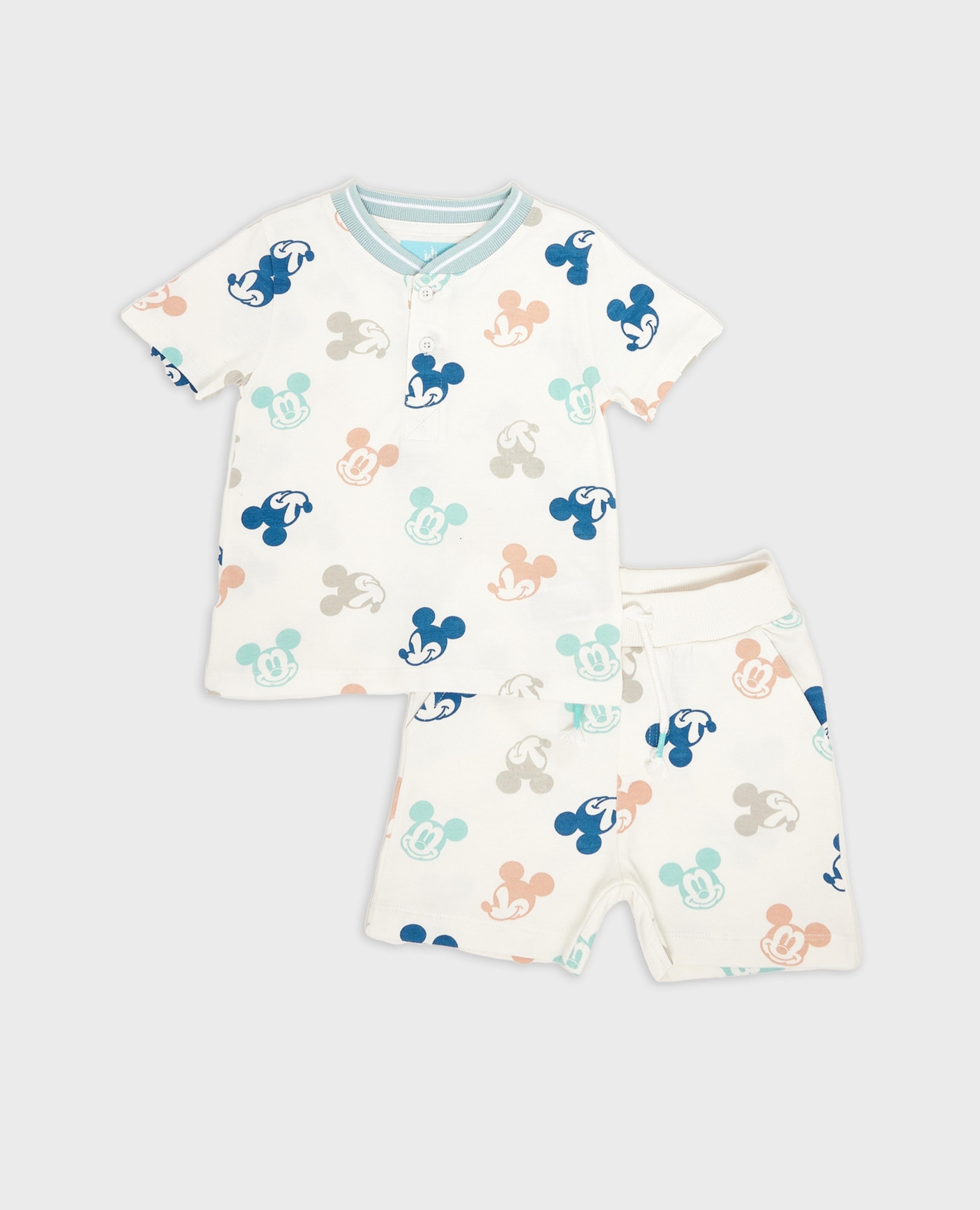 Mickey Mouse Print Top and Shorts Set