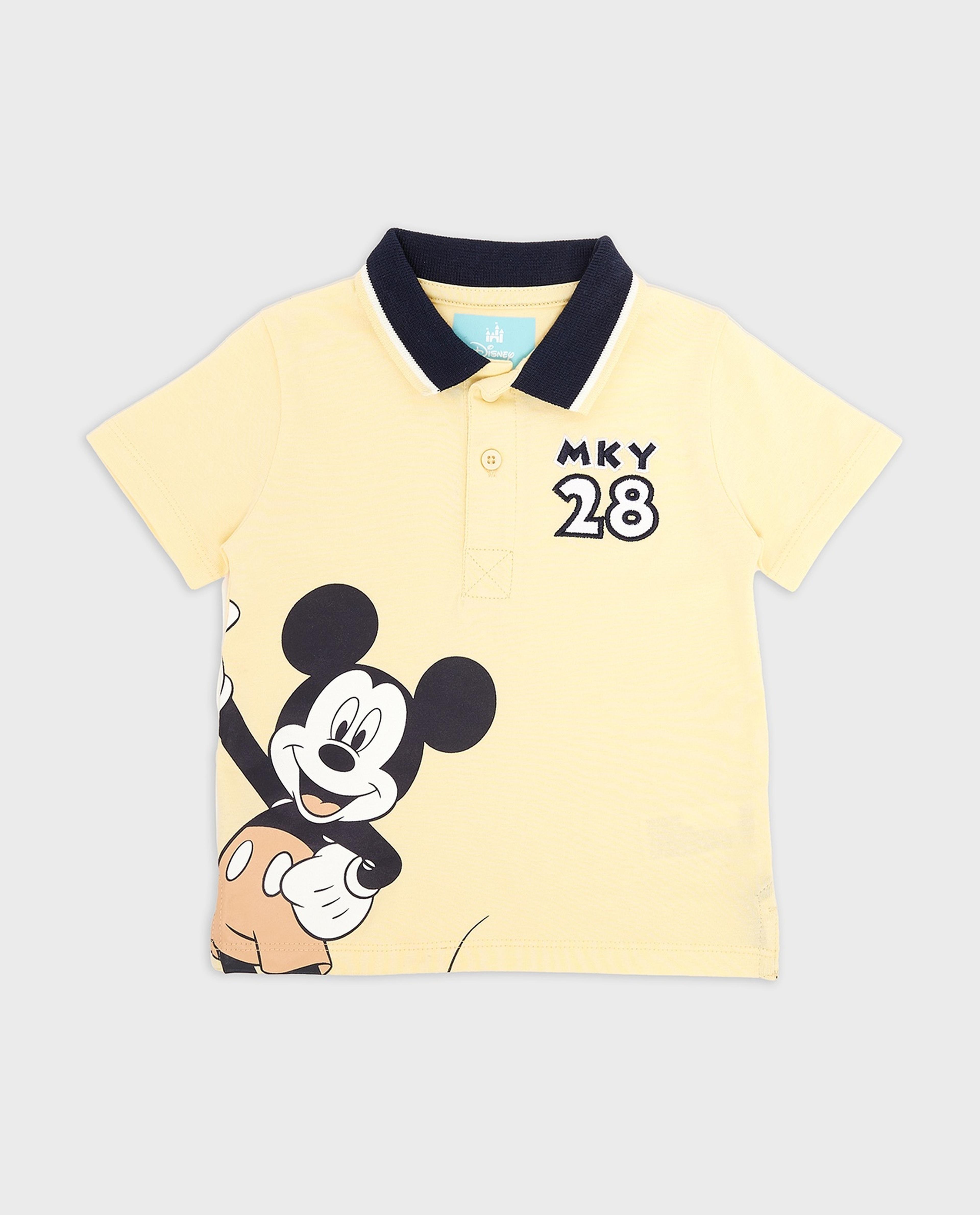 Mickey Mouse Print Polo T-Shirt and Shorts Set