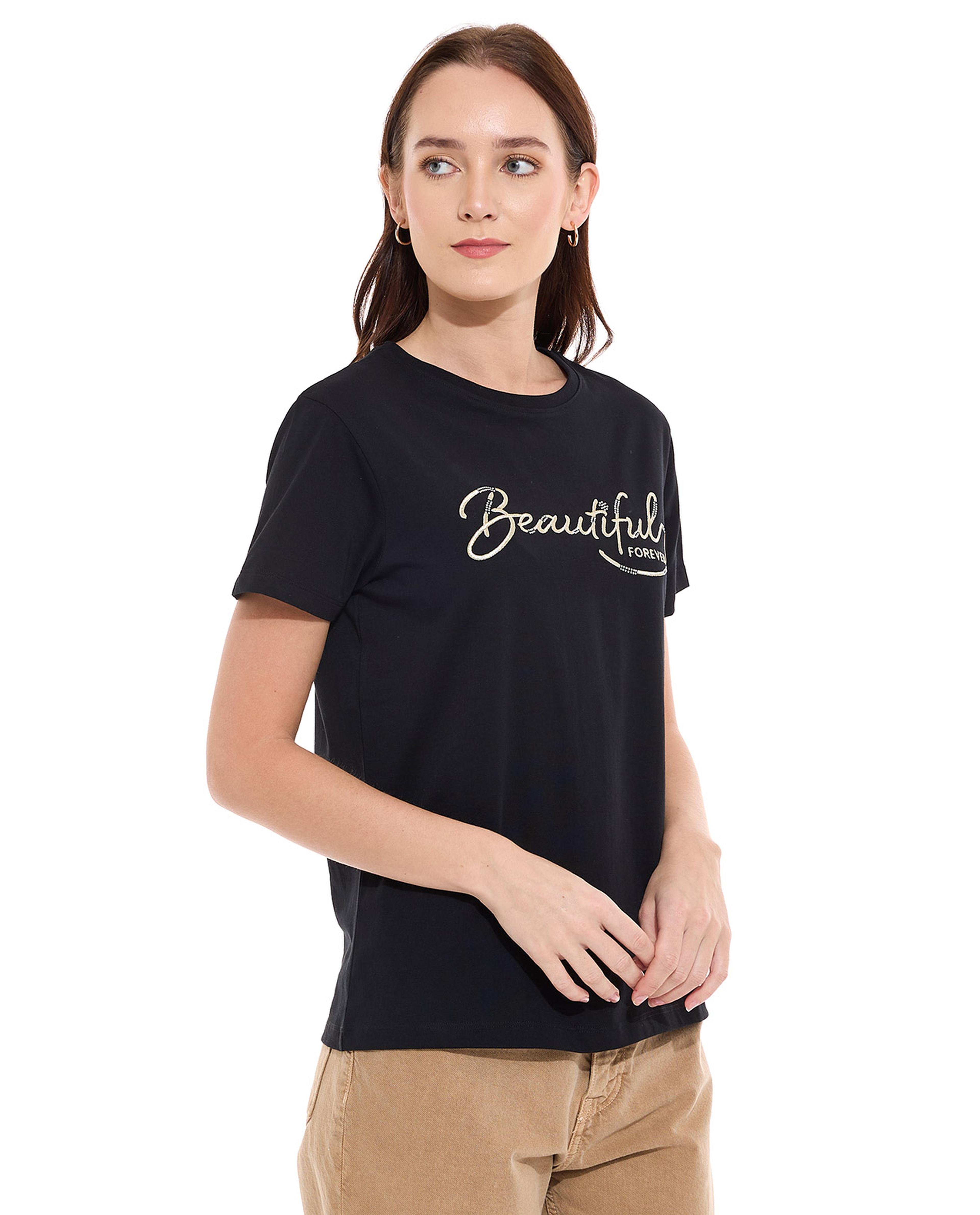 Embroidered T-Shirt with Crew Neck and Short Sleeves