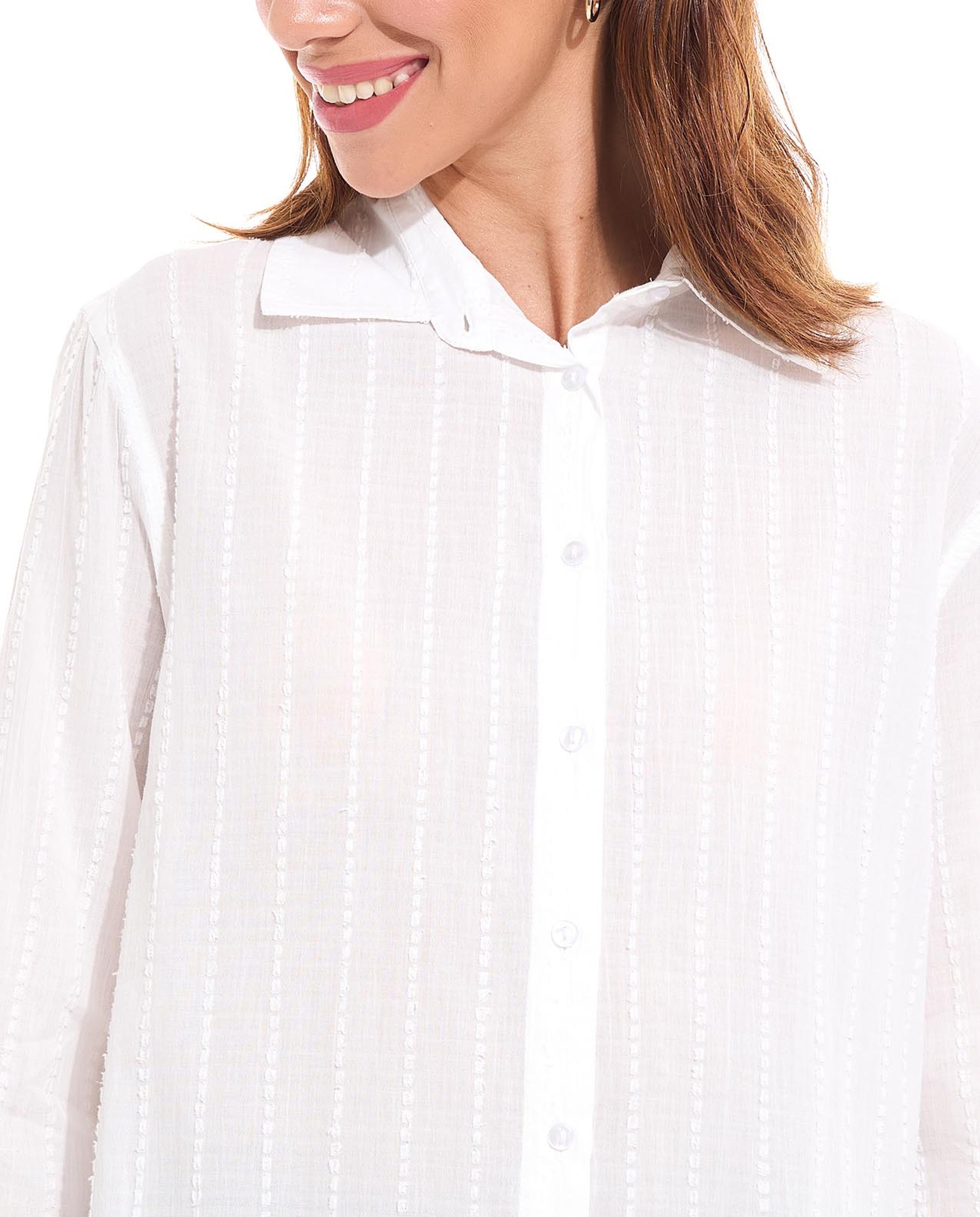 Woven Shirt with Classic Collar and Long Sleeves
