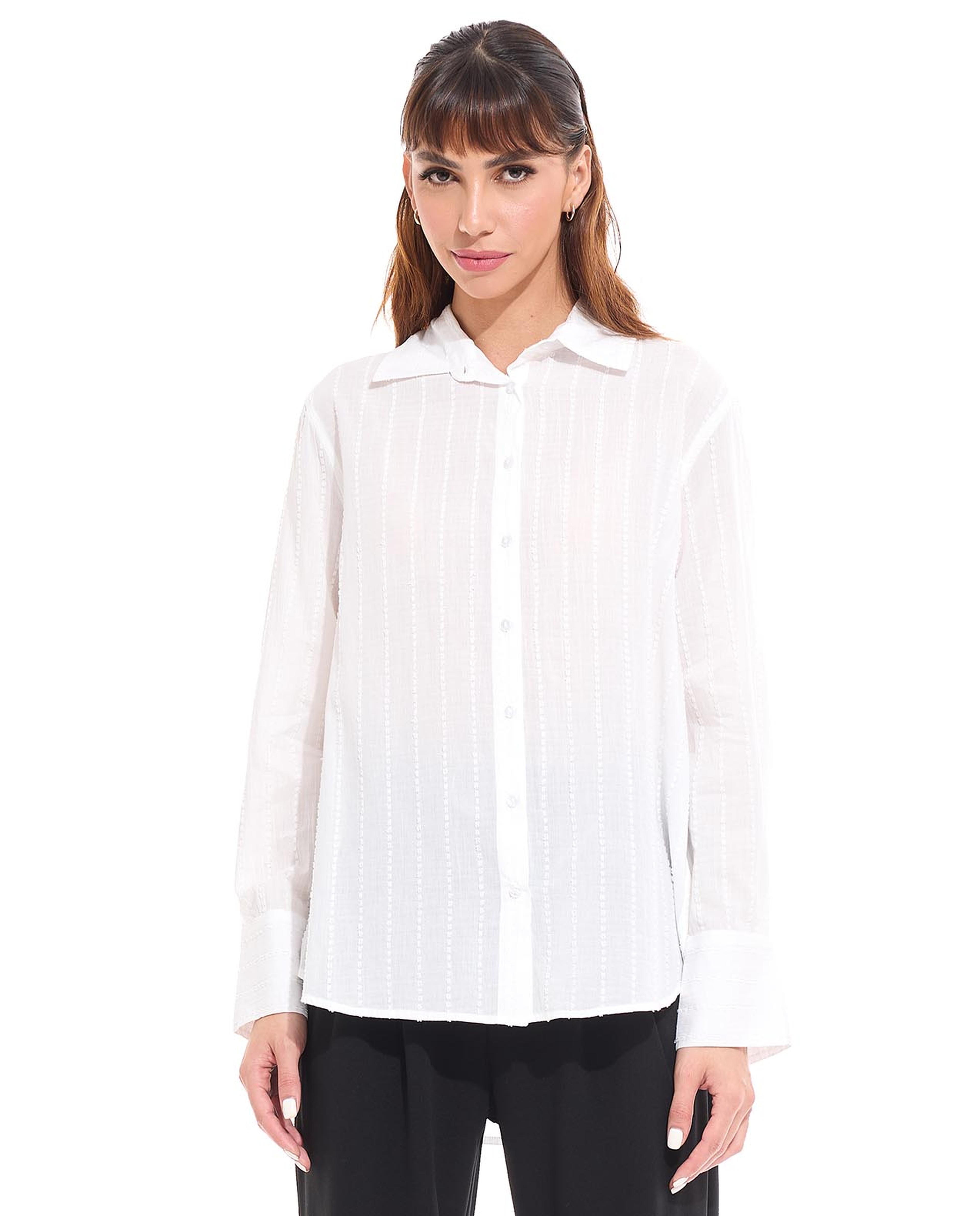 Woven Shirt with Classic Collar and Long Sleeves