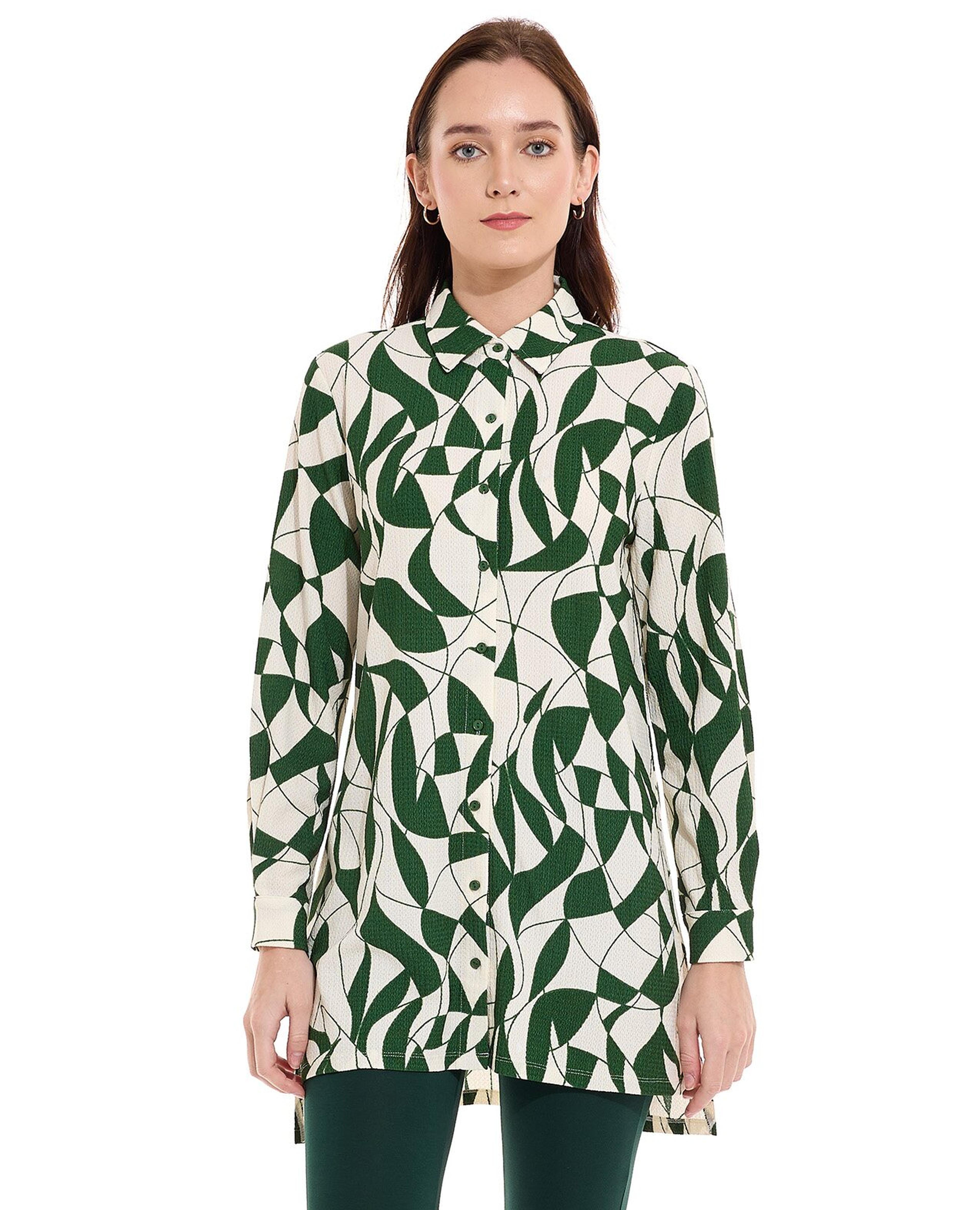 Patterned Shirt Tunic with Long Sleeves