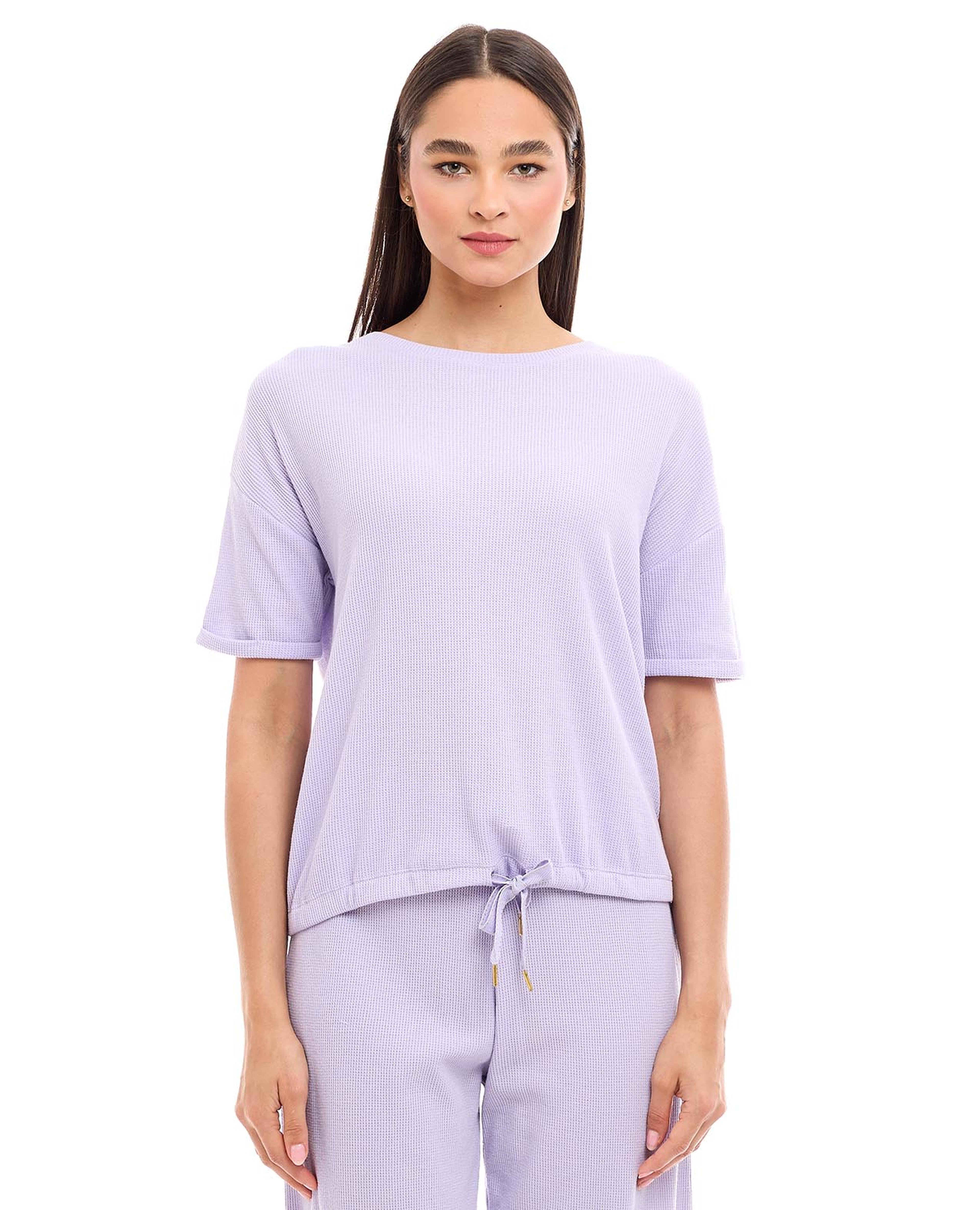 Textured Sleep Top with Crew Neck and Short Sleeves