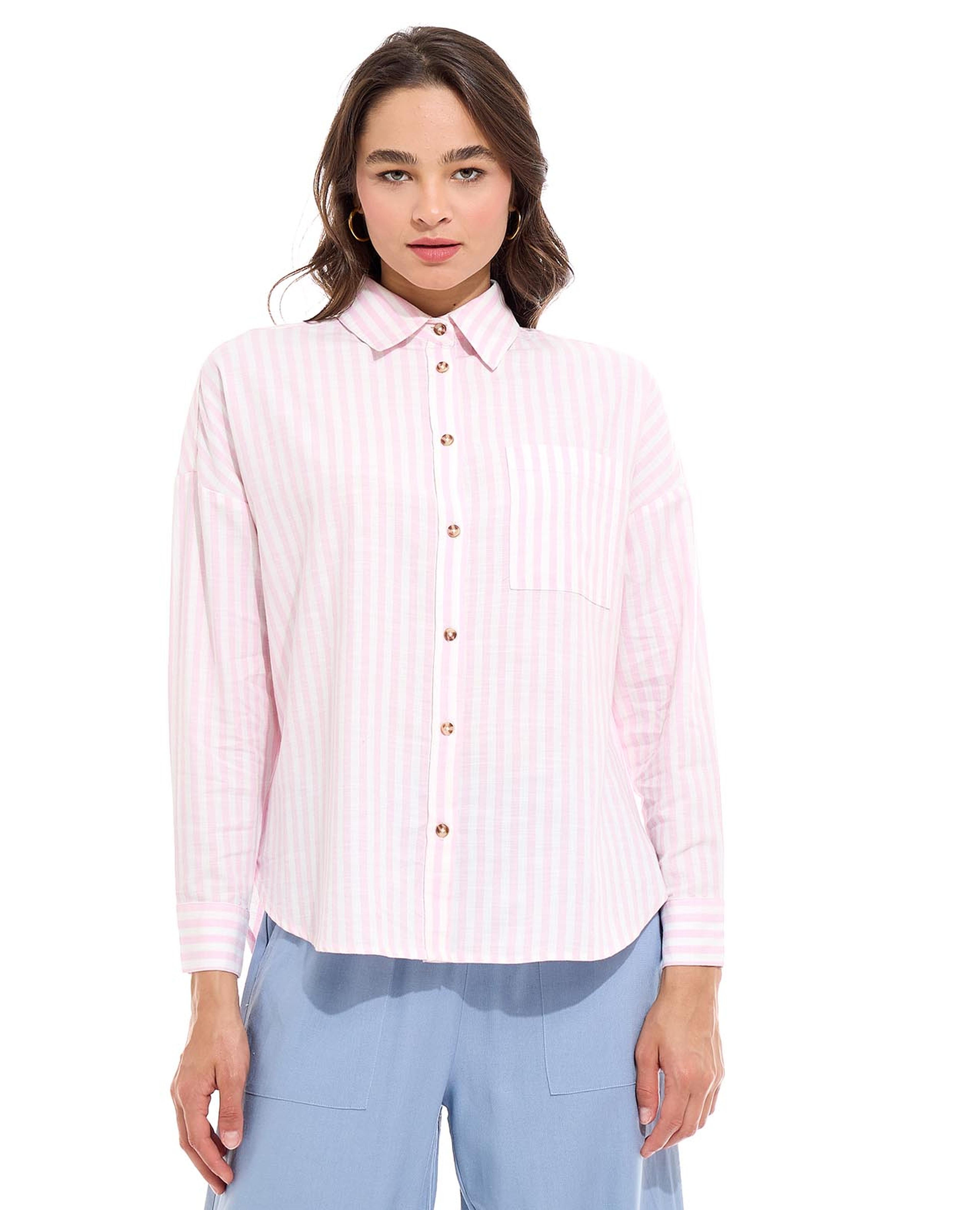 Striped Shirt with Spread Collar  Long Sleeves