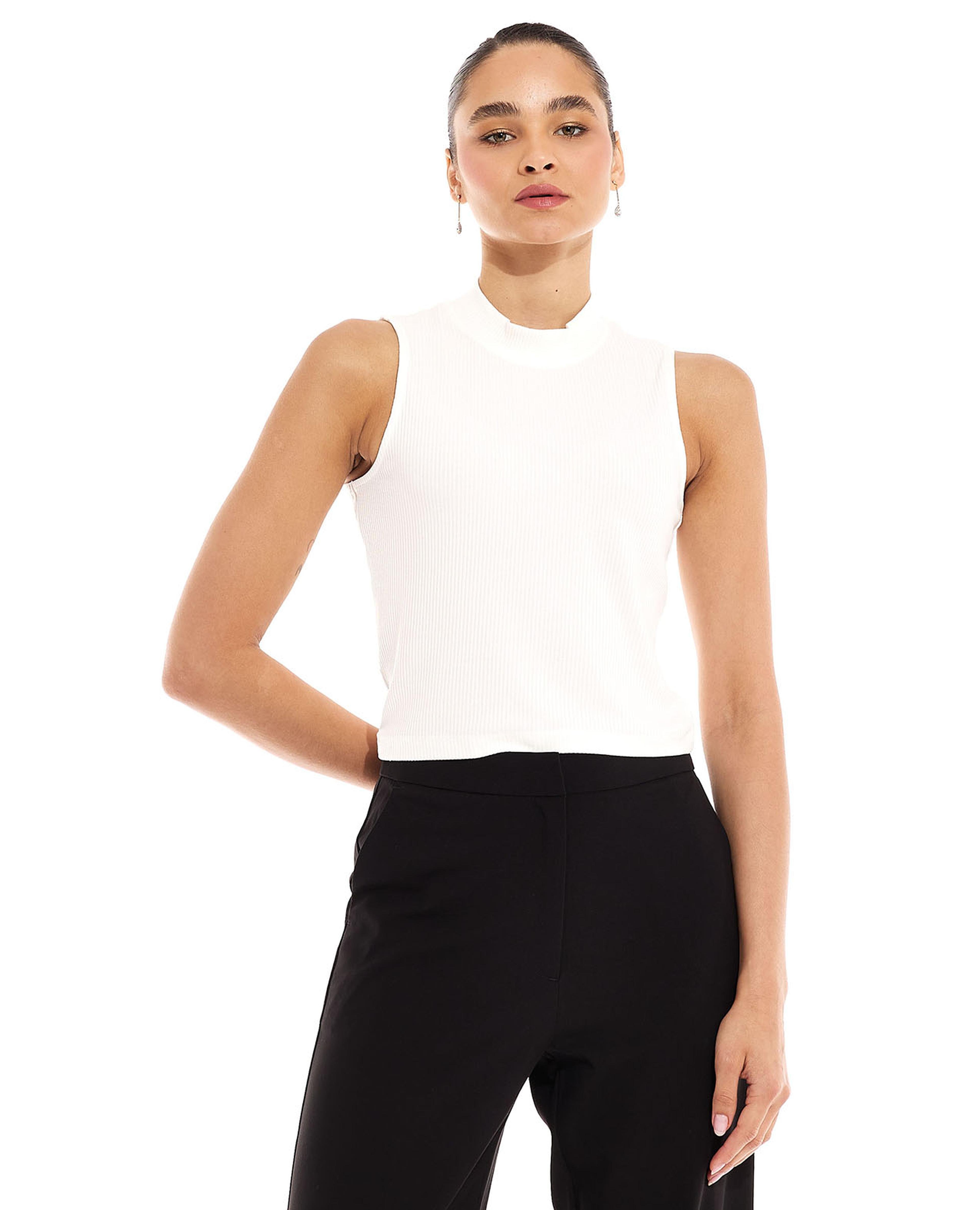 Ribbed Tank Top with Mock Neck
