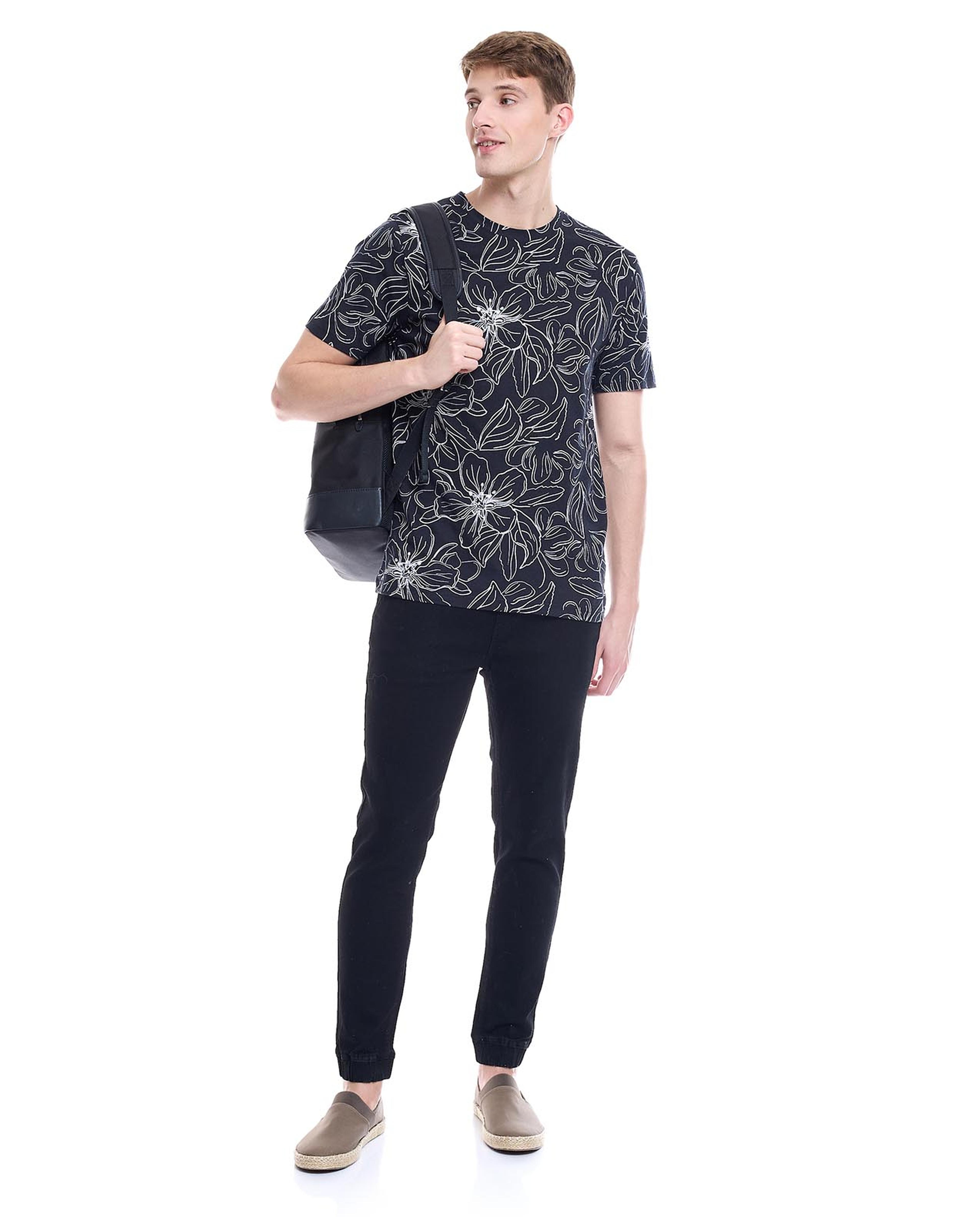 All Over Print T-Shirt with Crew Neck and Short Sleeves