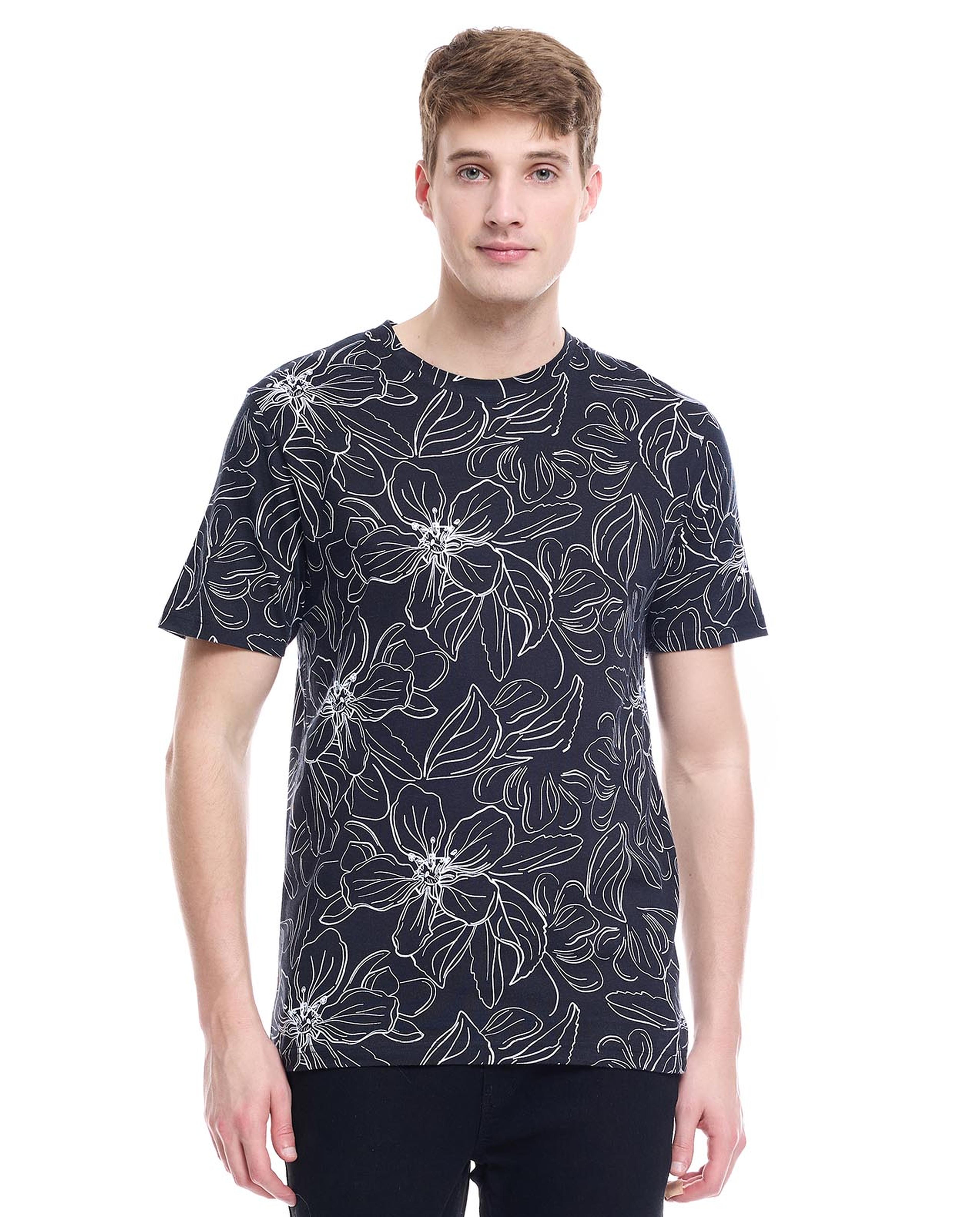All Over Print T-Shirt with Crew Neck and Short Sleeves