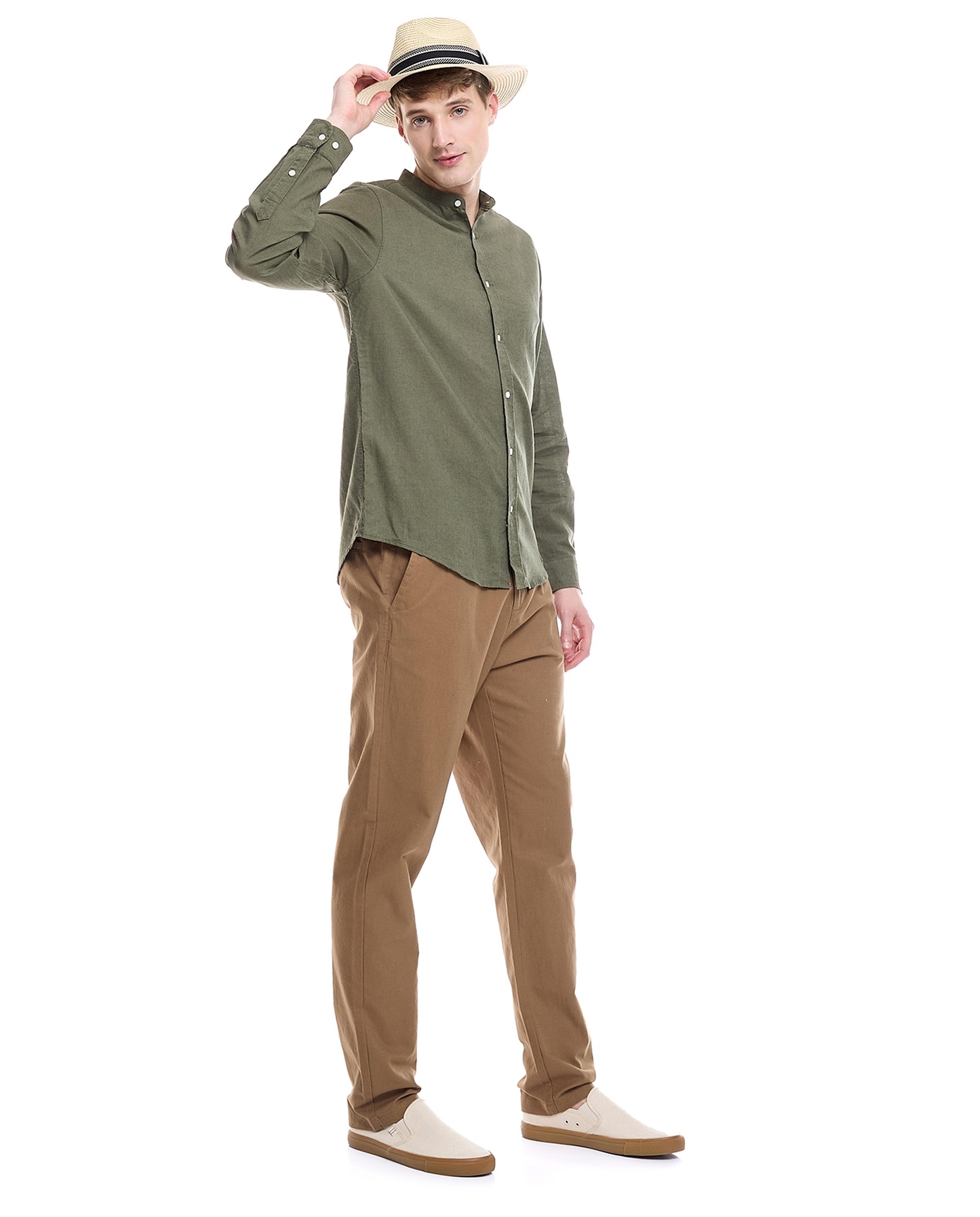 Solid Straight Fit Trousers with Drawstring Waist