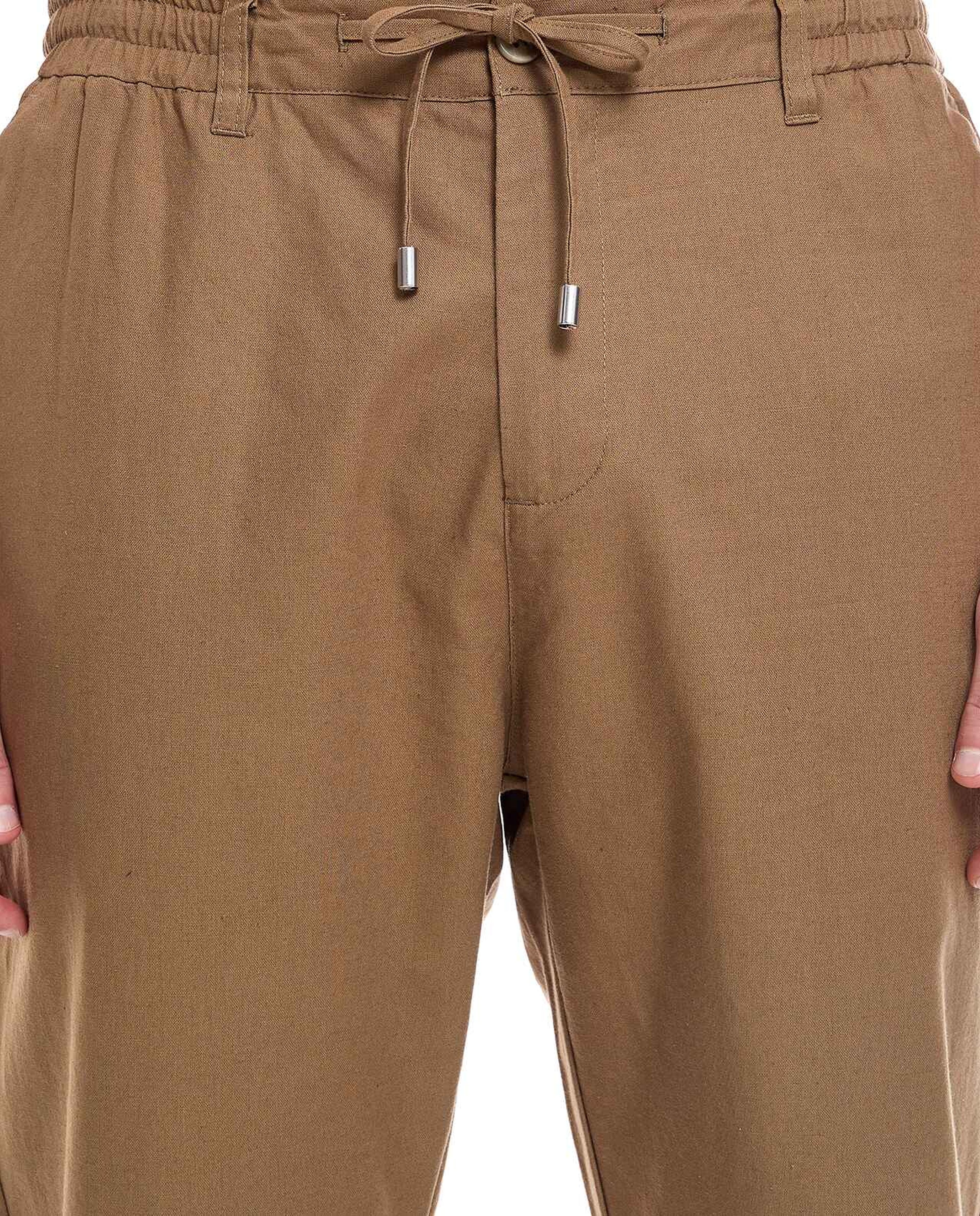 Solid Straight Fit Trousers with Drawstring Waist