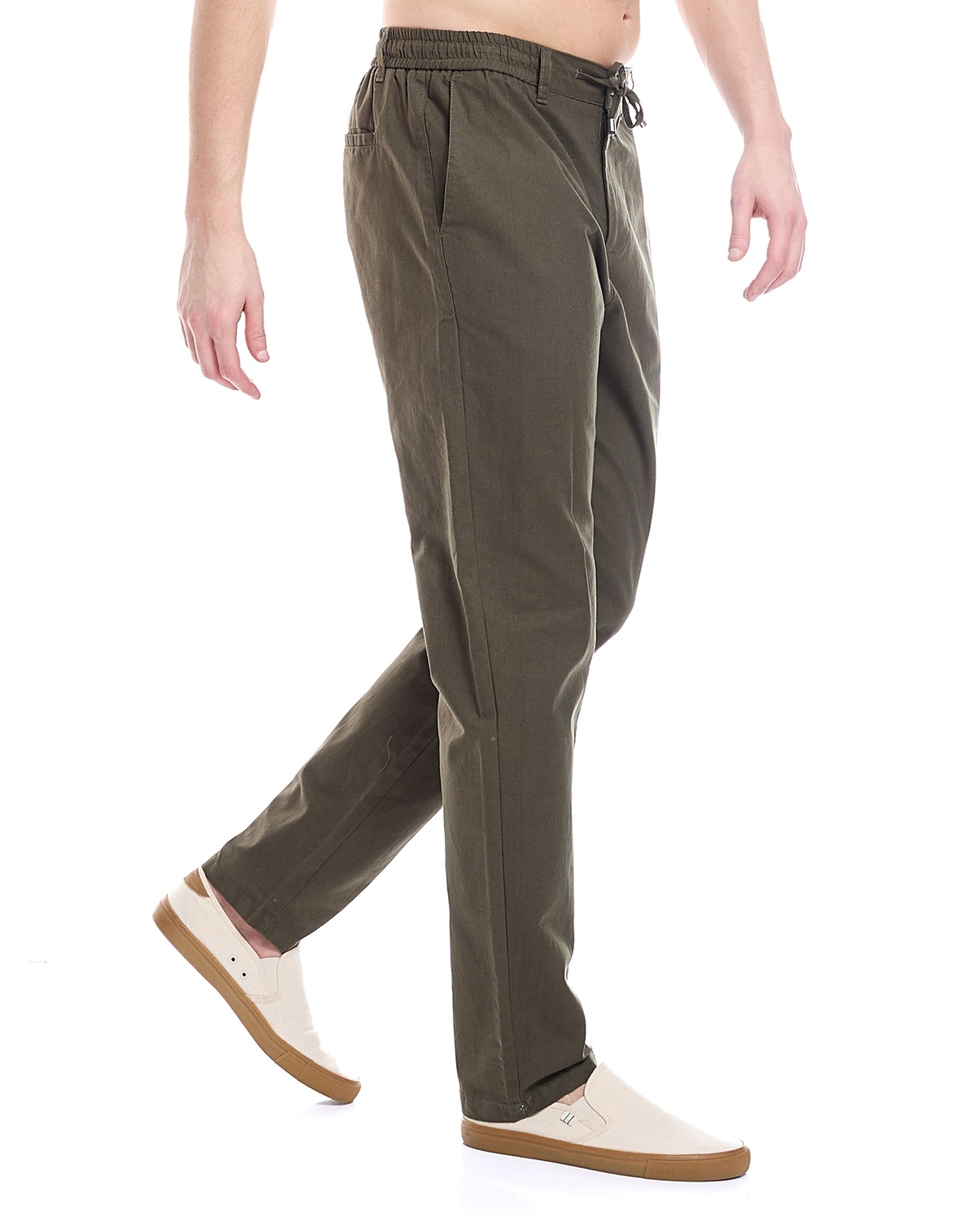 Solid Straight Fit Trousers with Drawstring Waist