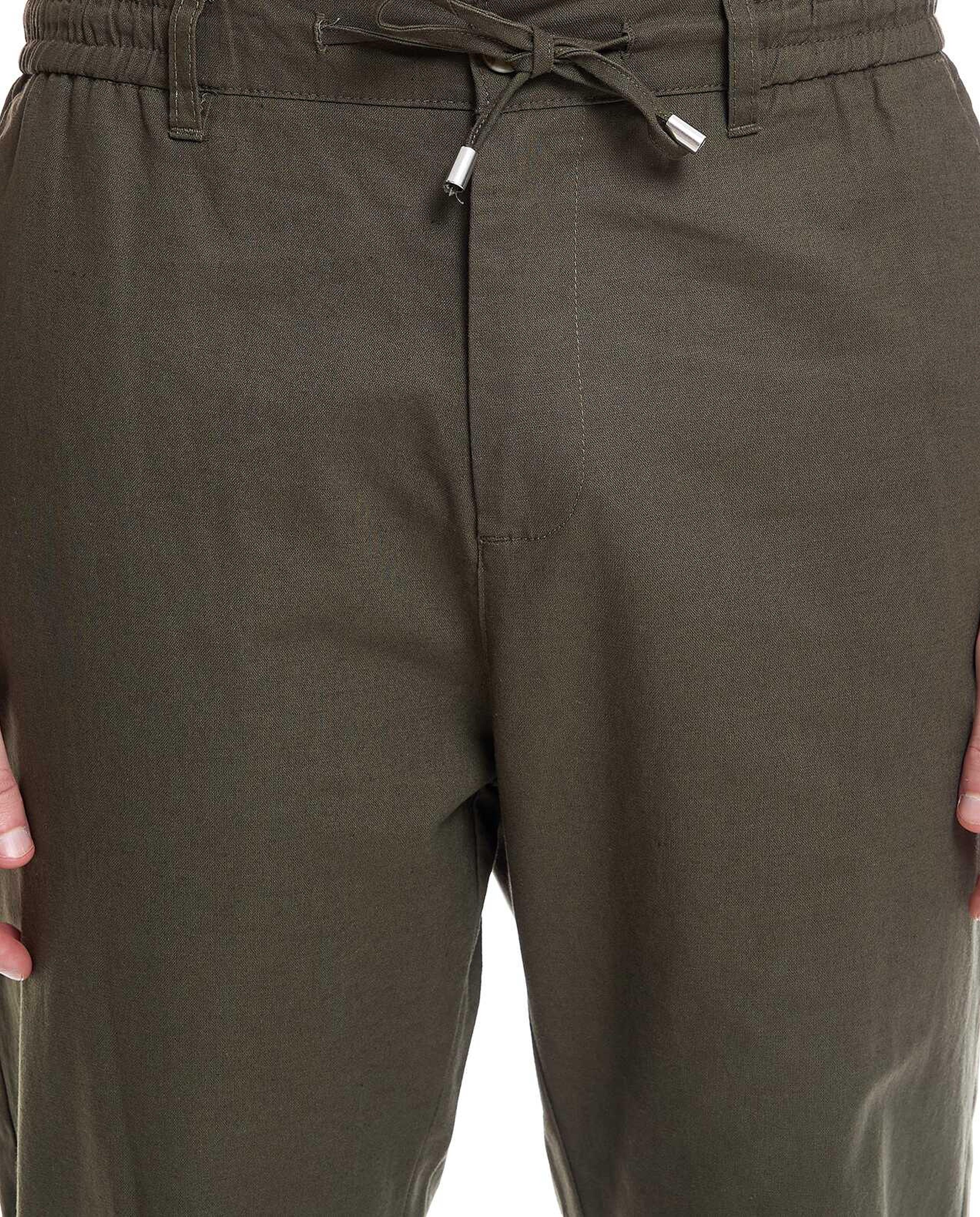 Solid Straight Fit Trousers with Drawstring Waist