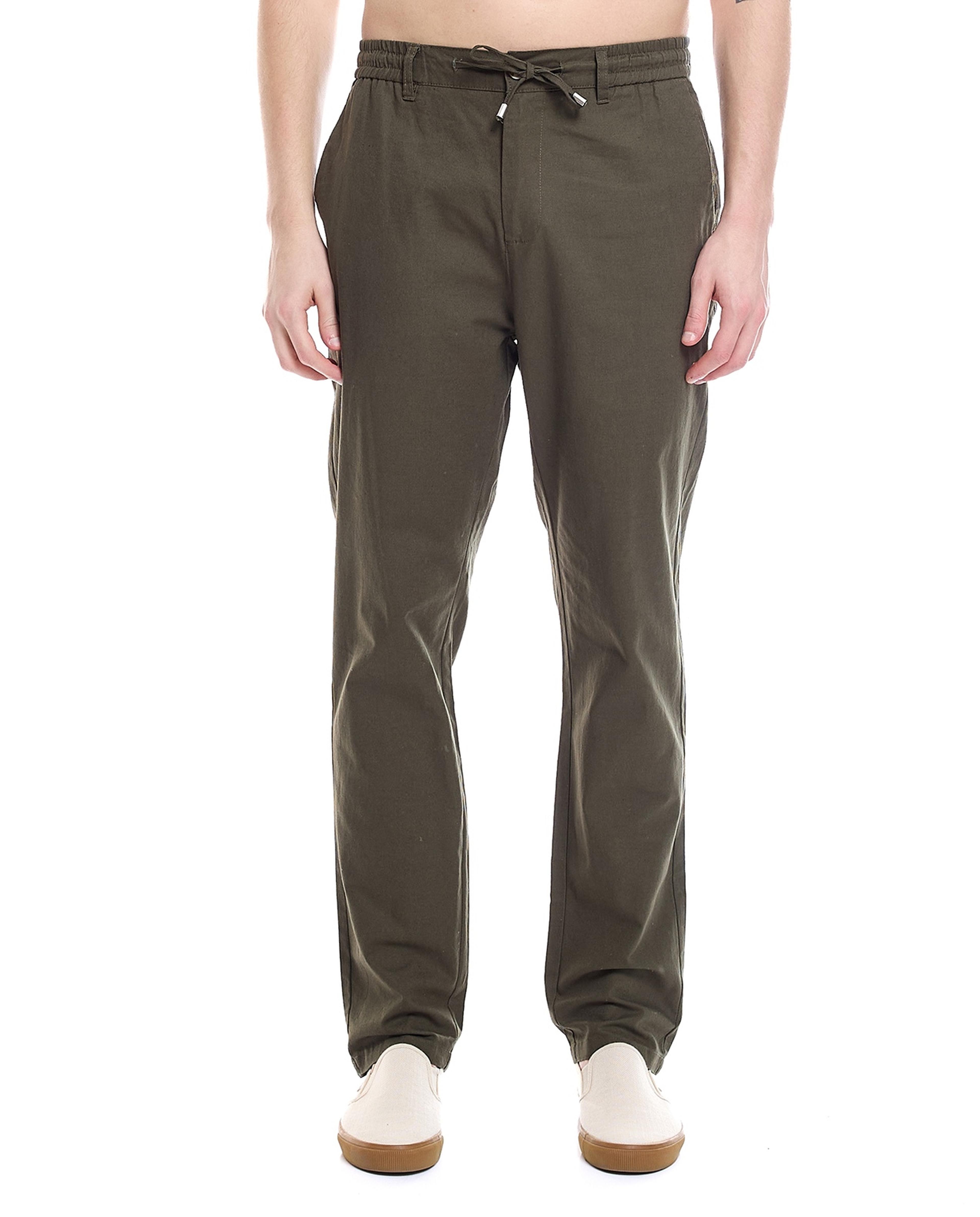 Solid Straight Fit Trousers with Drawstring Waist