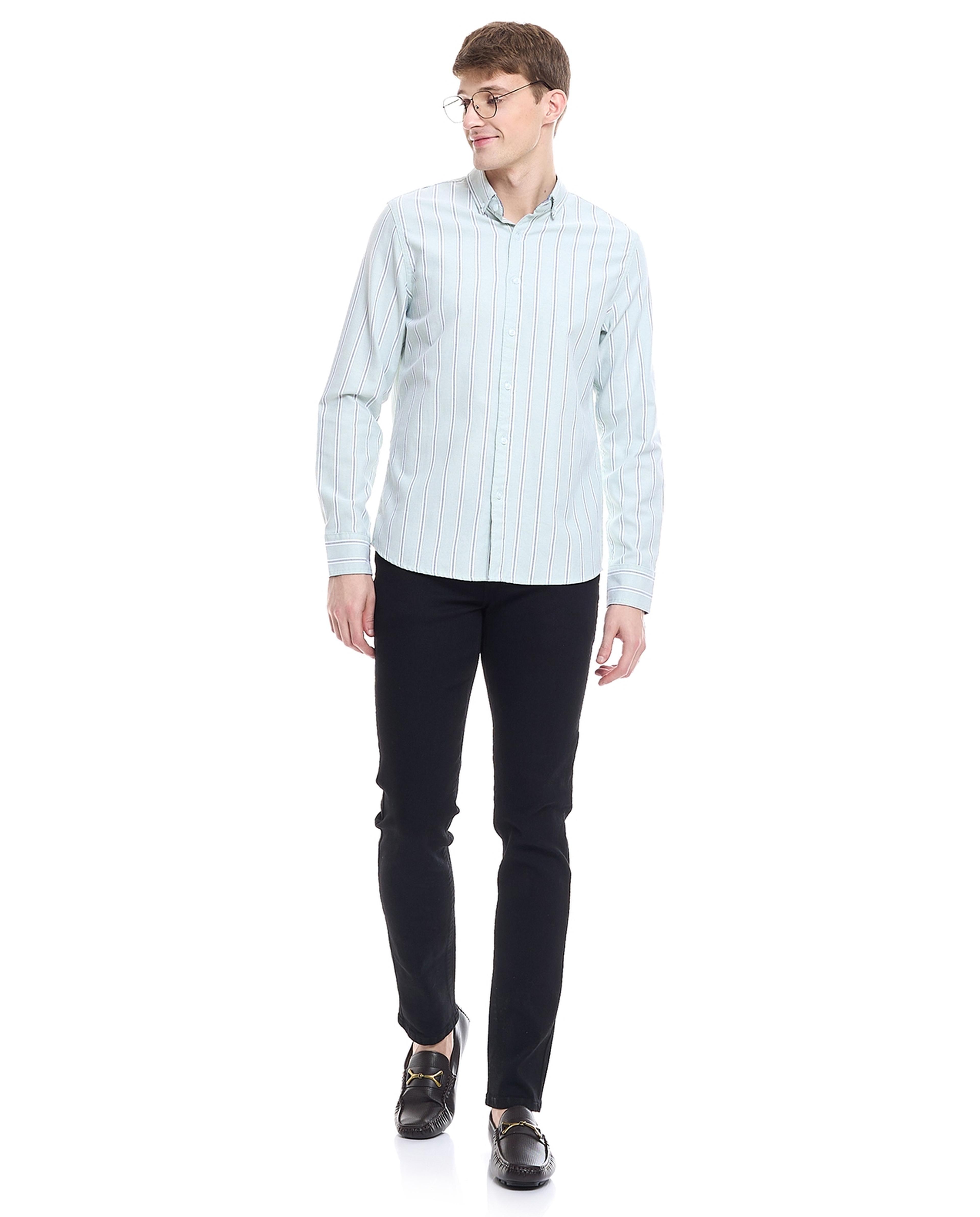 Striped Shirt with Classic Collar and Long Sleeves