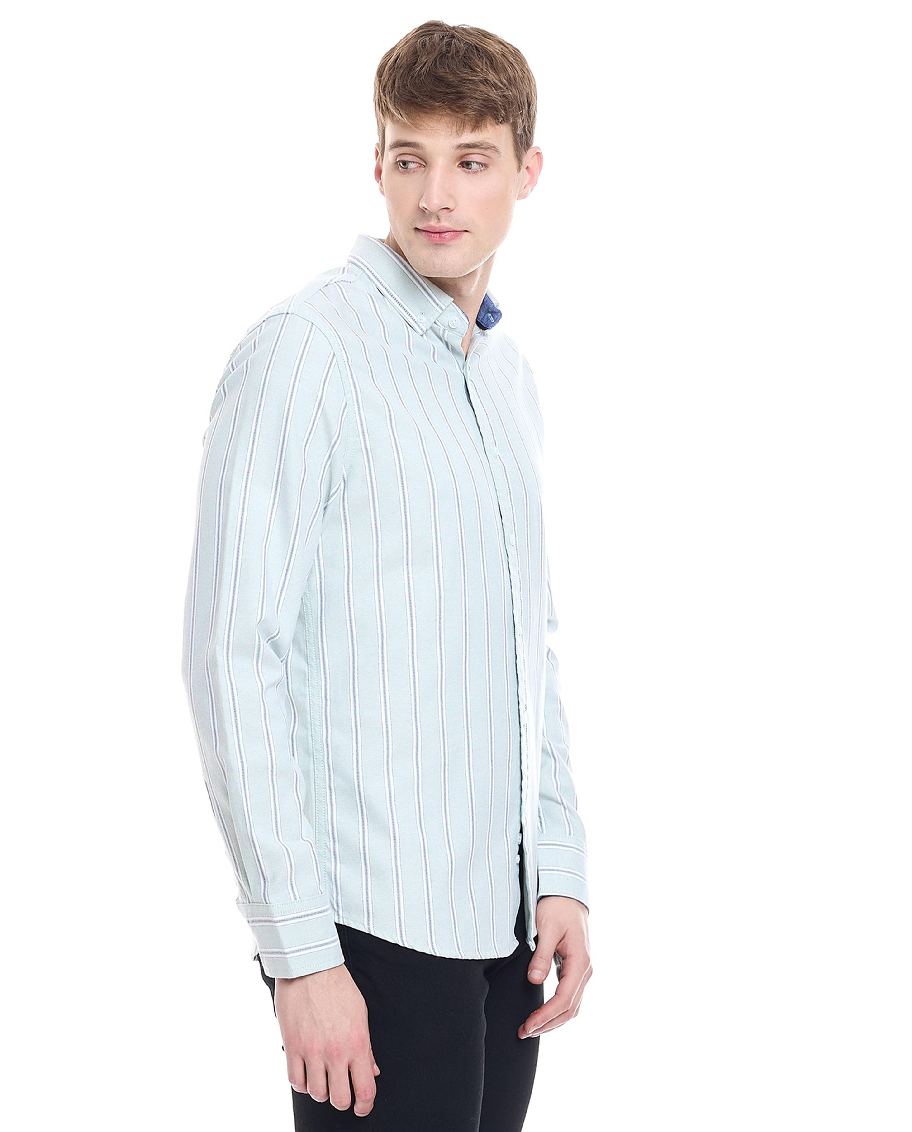 Striped Shirt with Classic Collar and Long Sleeves