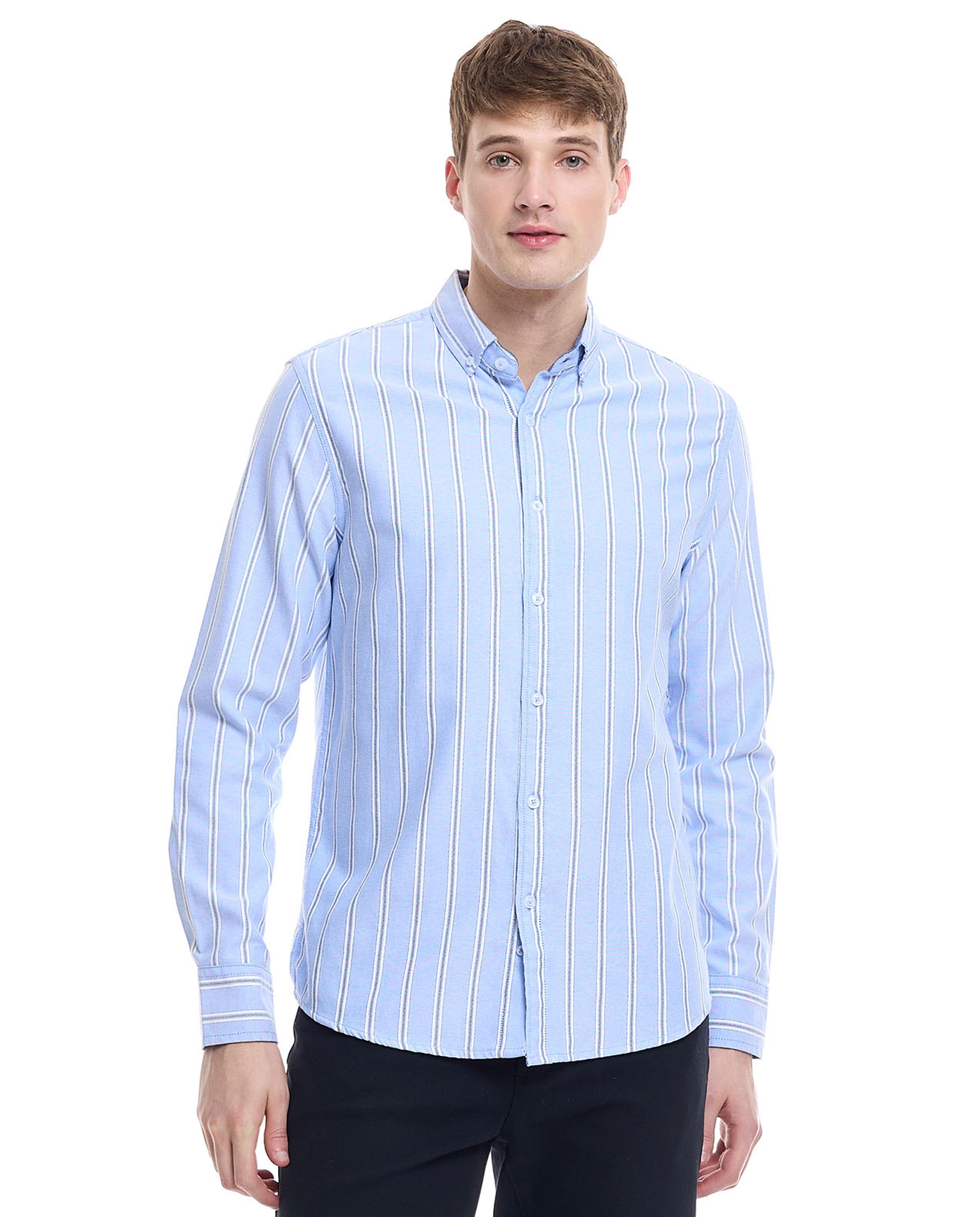Striped Shirt with Classic Collar and Long Sleeves