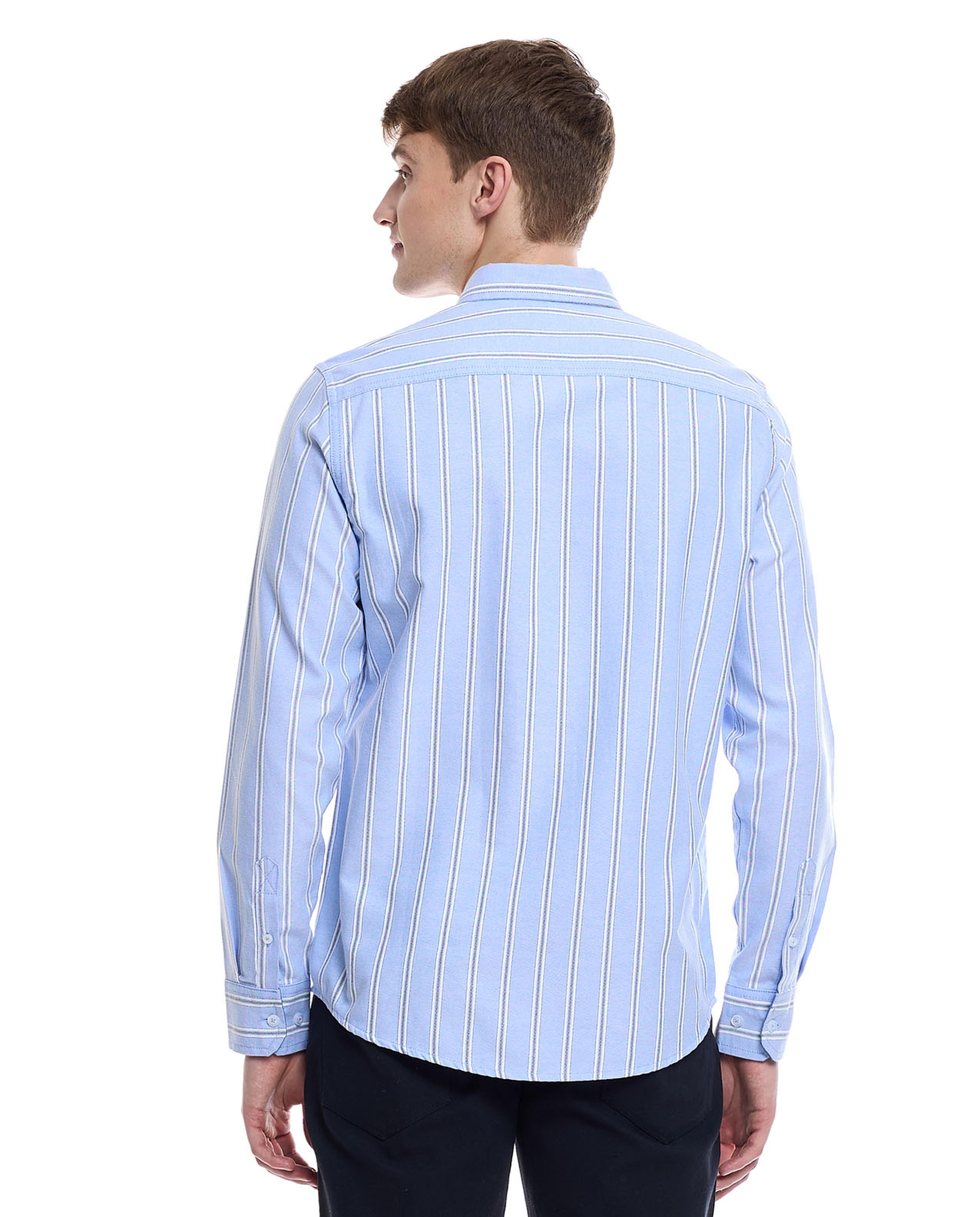 Striped Shirt with Classic Collar and Long Sleeves