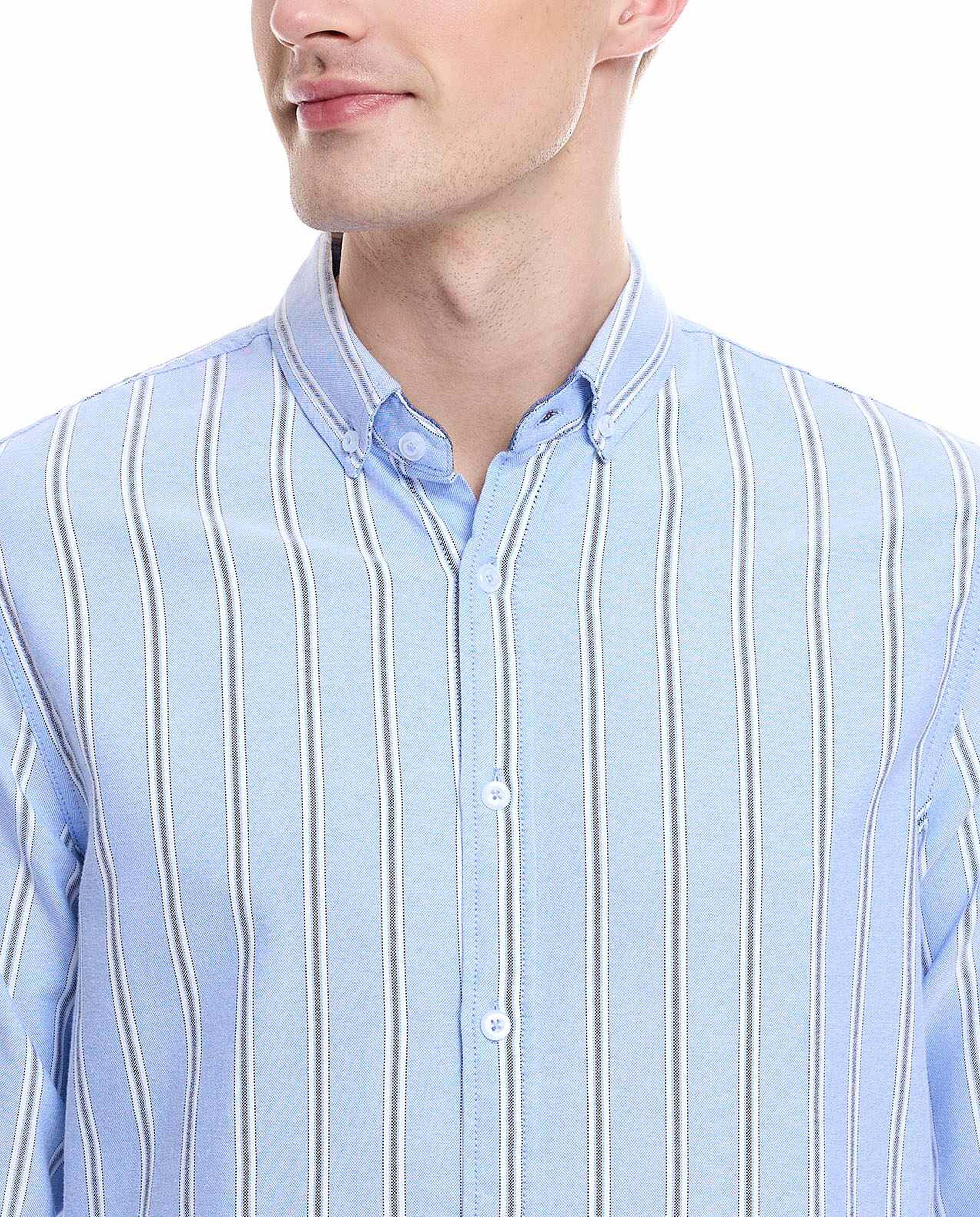 Striped Shirt with Classic Collar and Long Sleeves