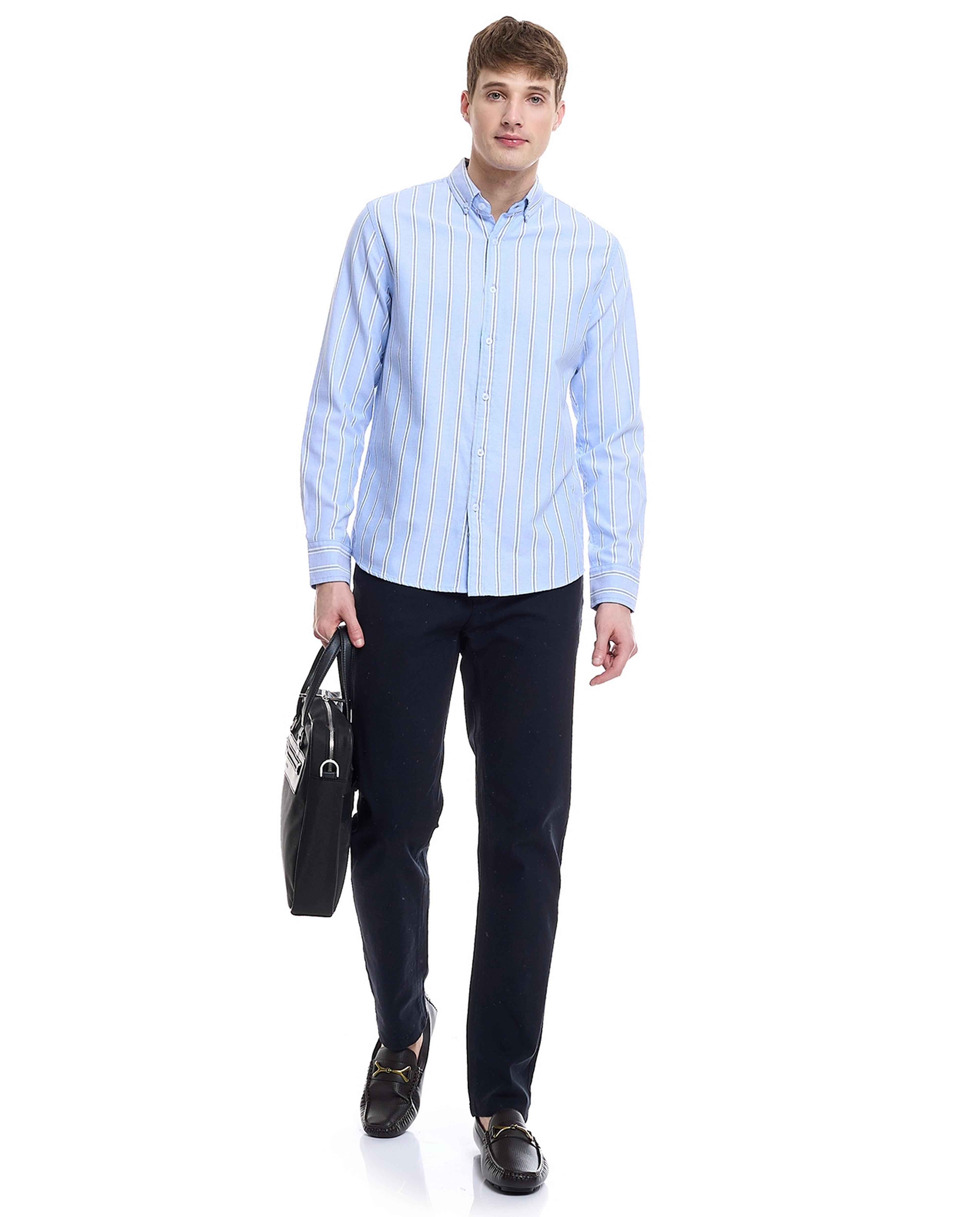 Striped Shirt with Classic Collar and Long Sleeves