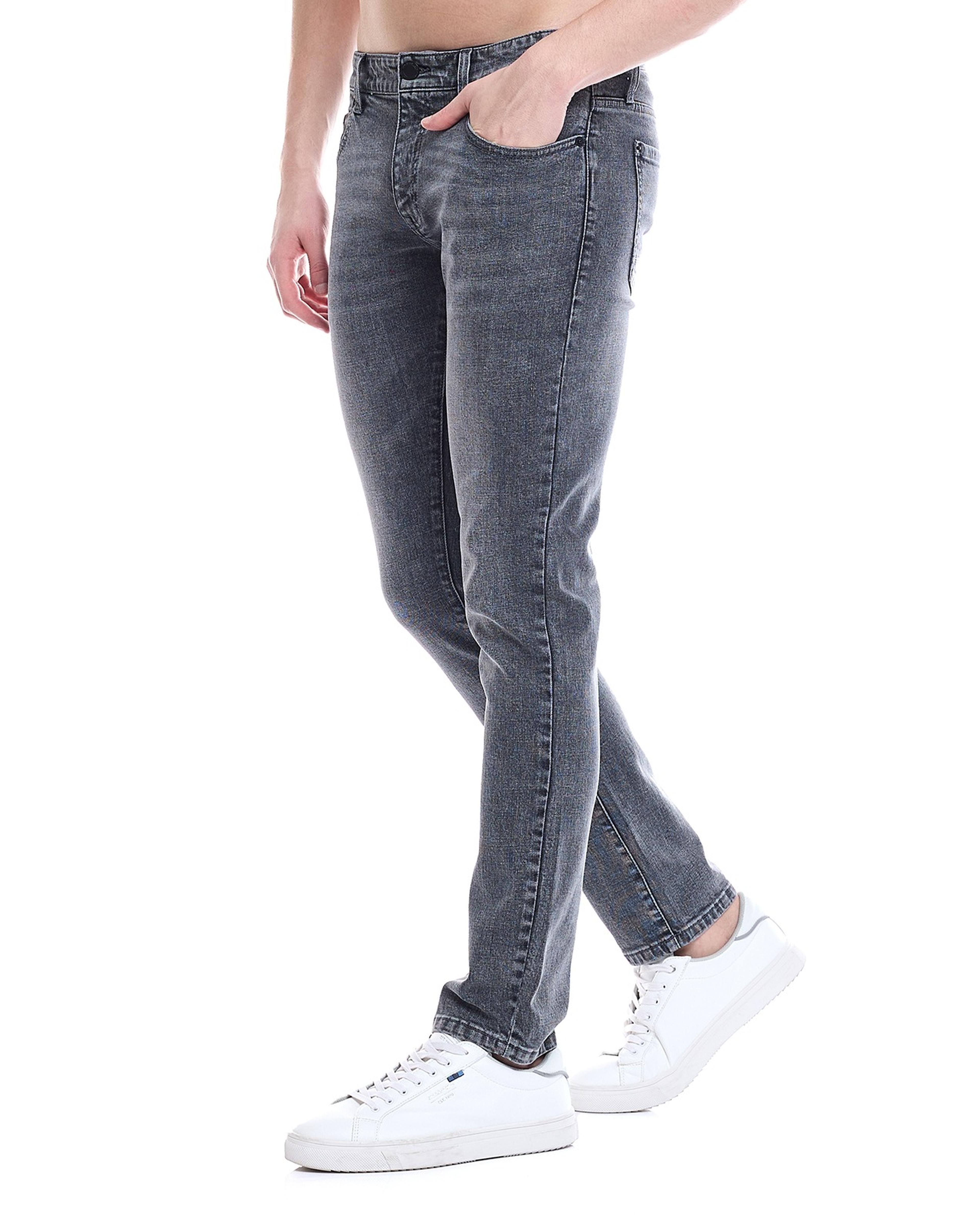 Washed Skinny Fit Jeans with Button Closure