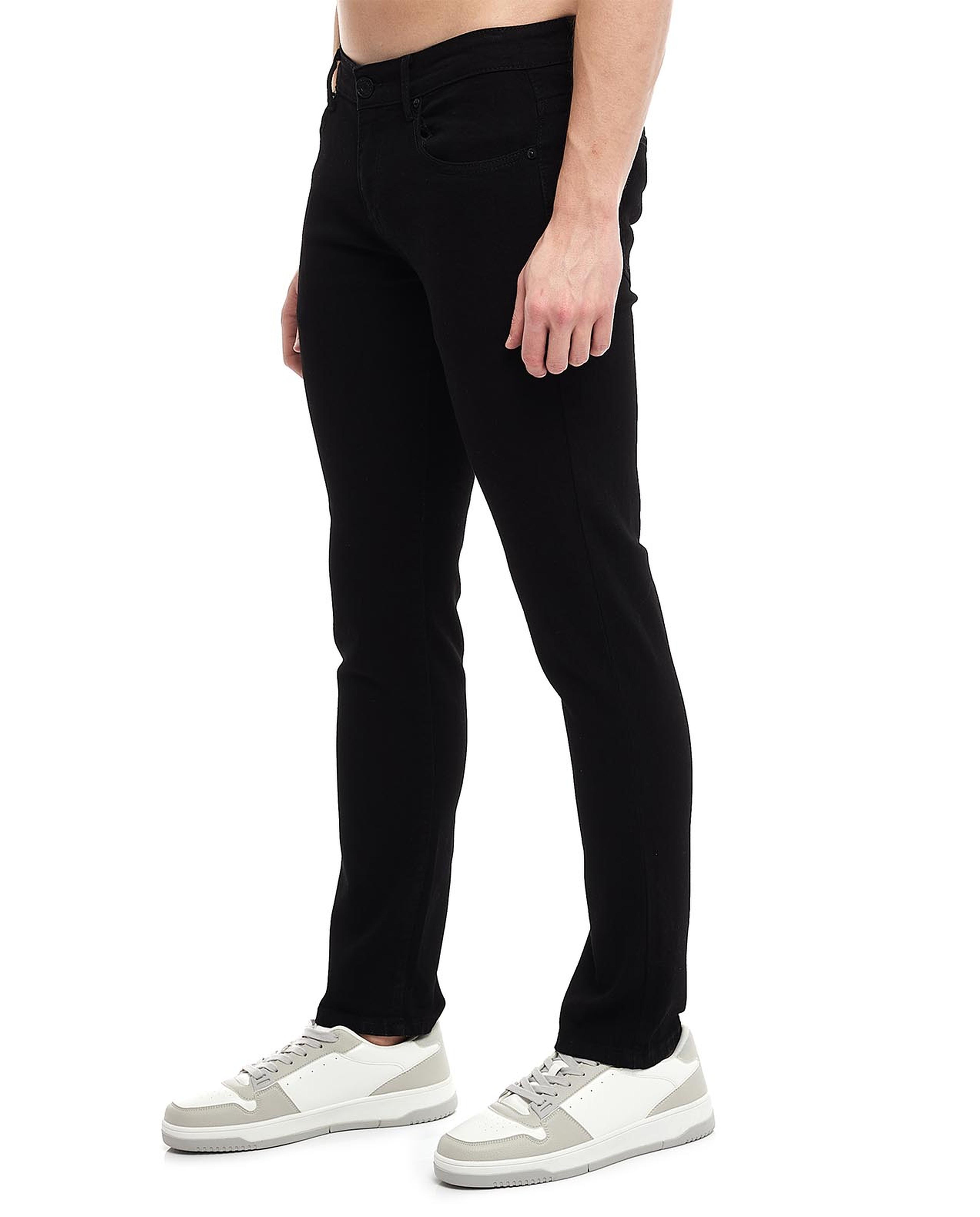 Solid Slim Fit Jeans with Button Closure
