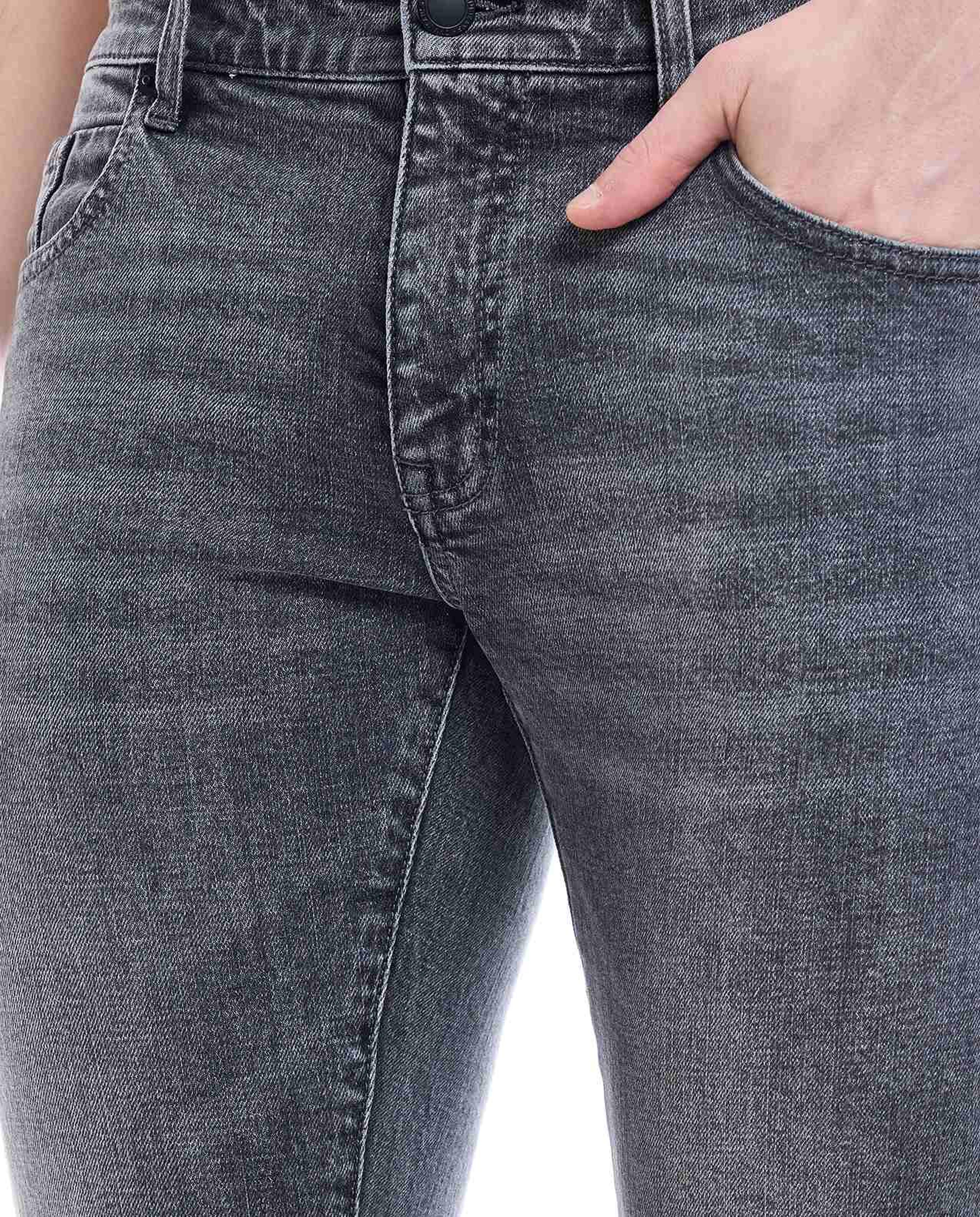 Washed Skinny Fit Jeans with Button Closure
