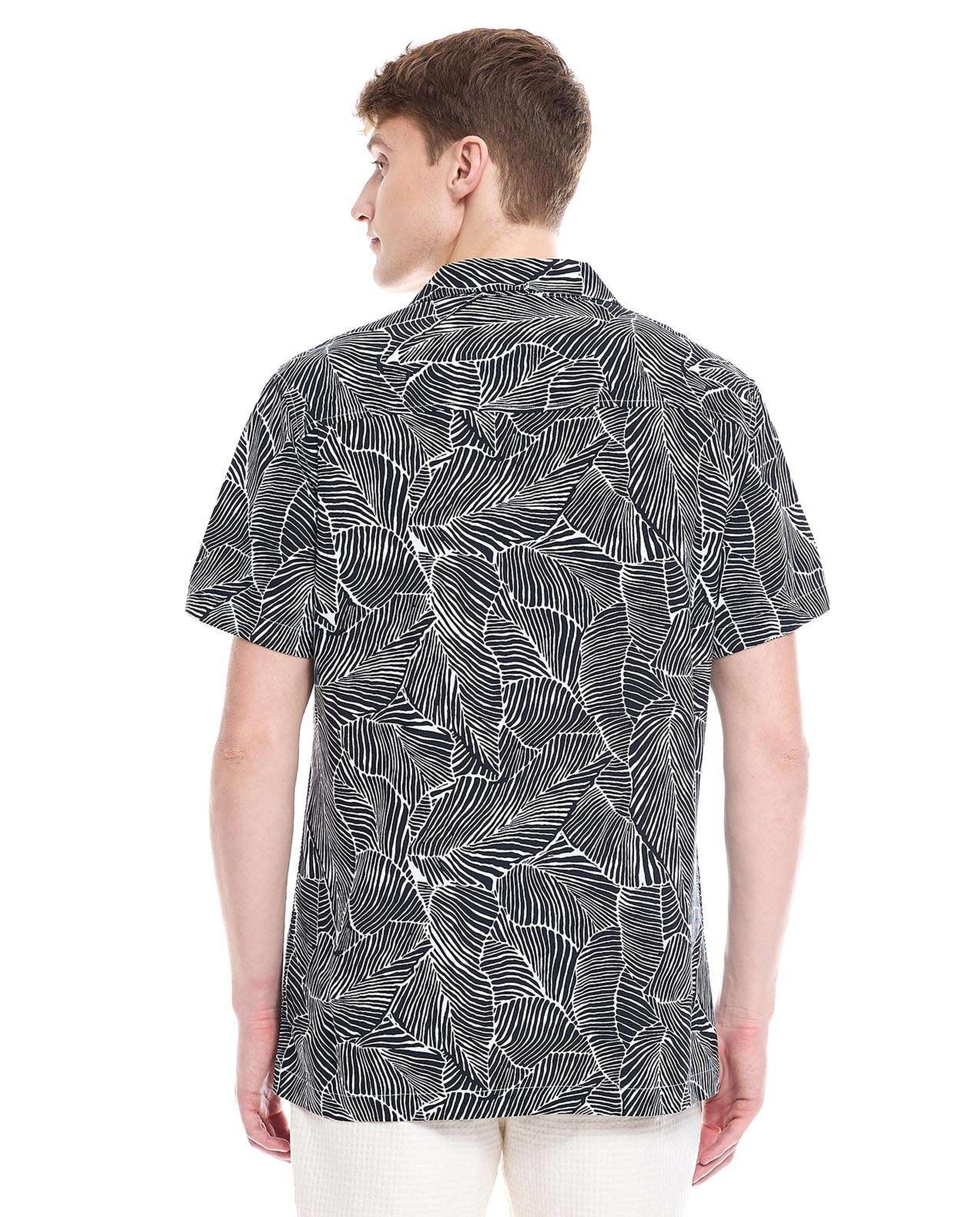 Printed Shirt with Revere Collar and Short Sleeves