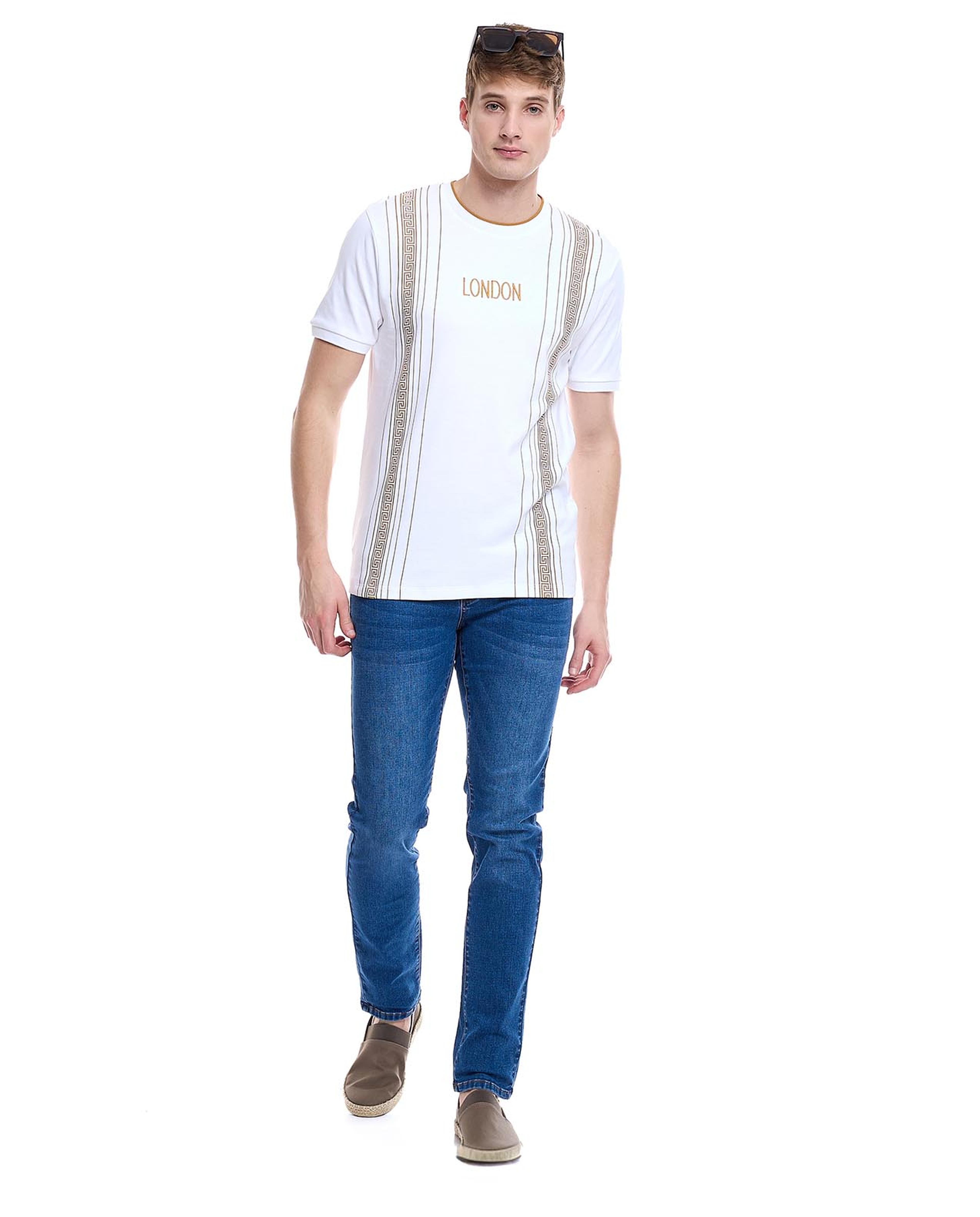 Striped T-Shirt with Crew Neck and Short Sleeves