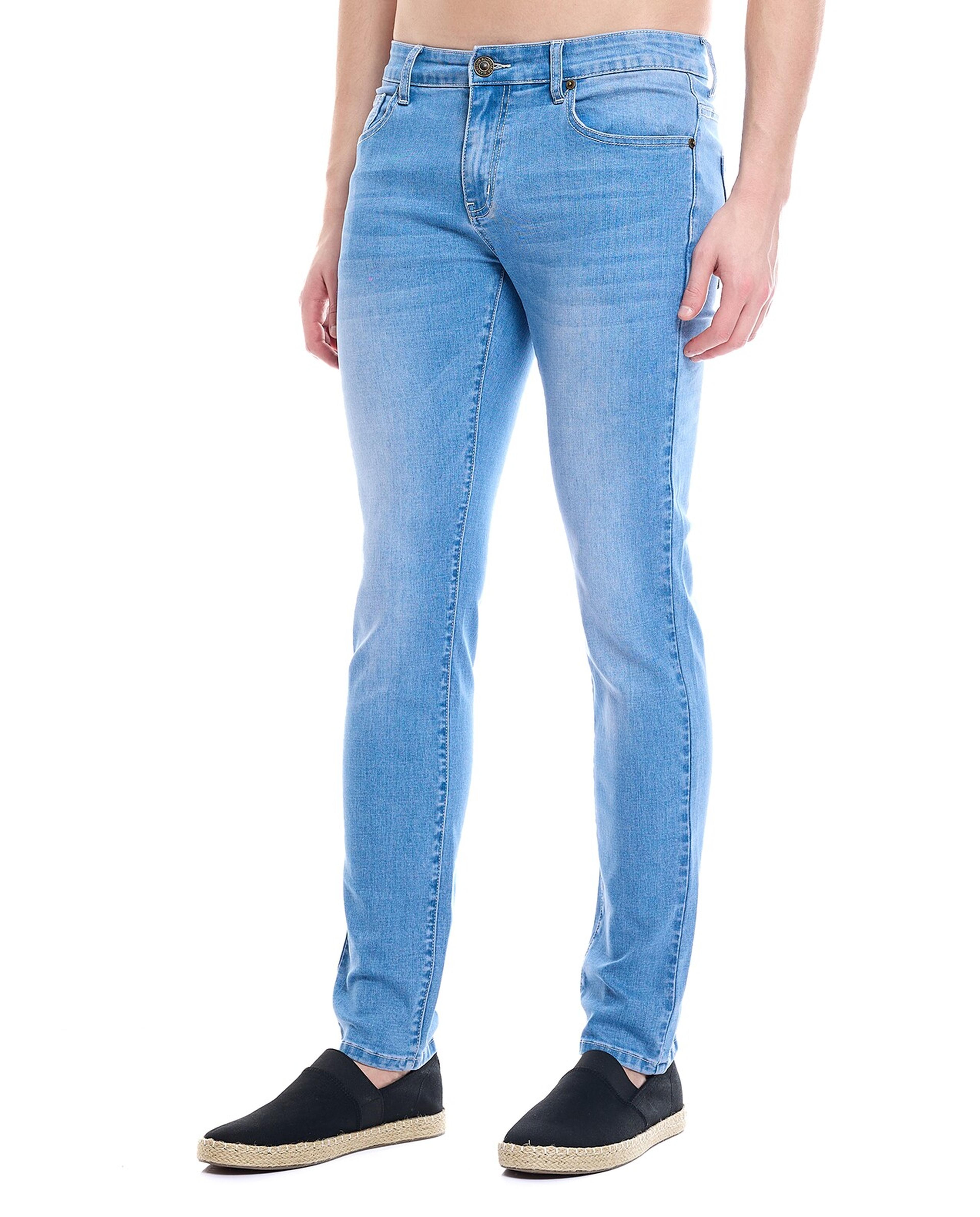 Faded Skinny Fit Jeans with Button Closure