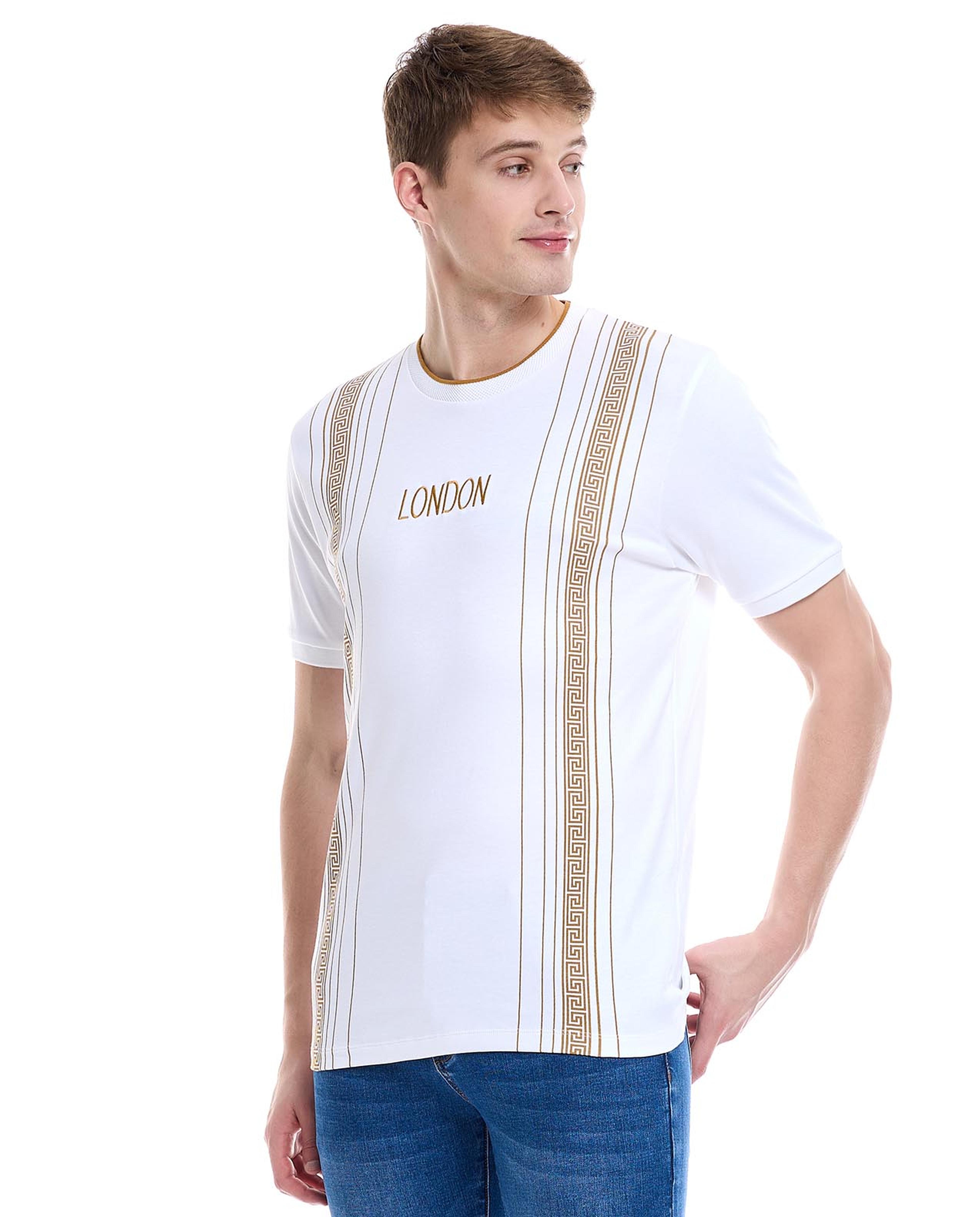 Striped T-Shirt with Crew Neck and Short Sleeves