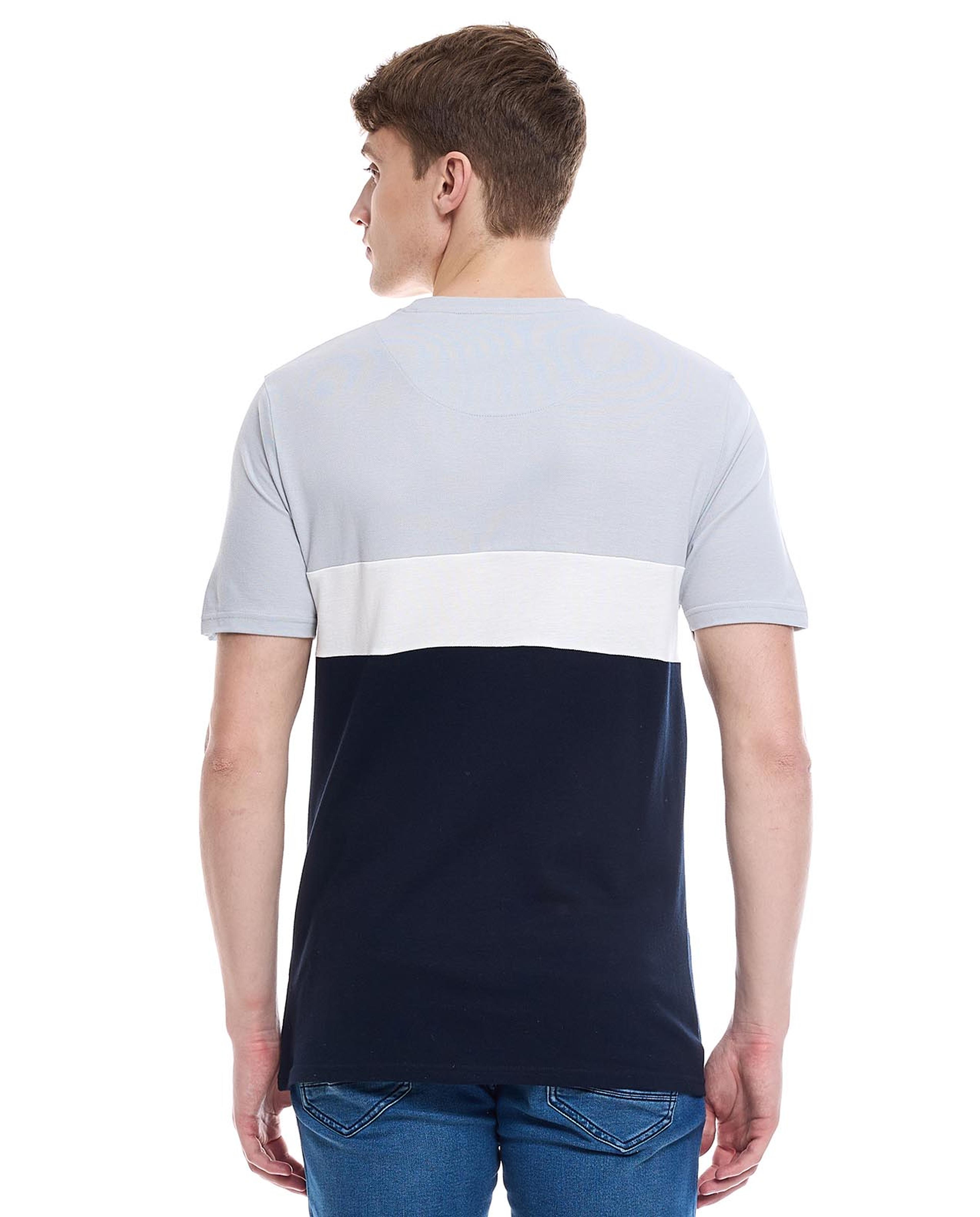 Color Block T-Shirt with Crew Neck and Short Sleeves