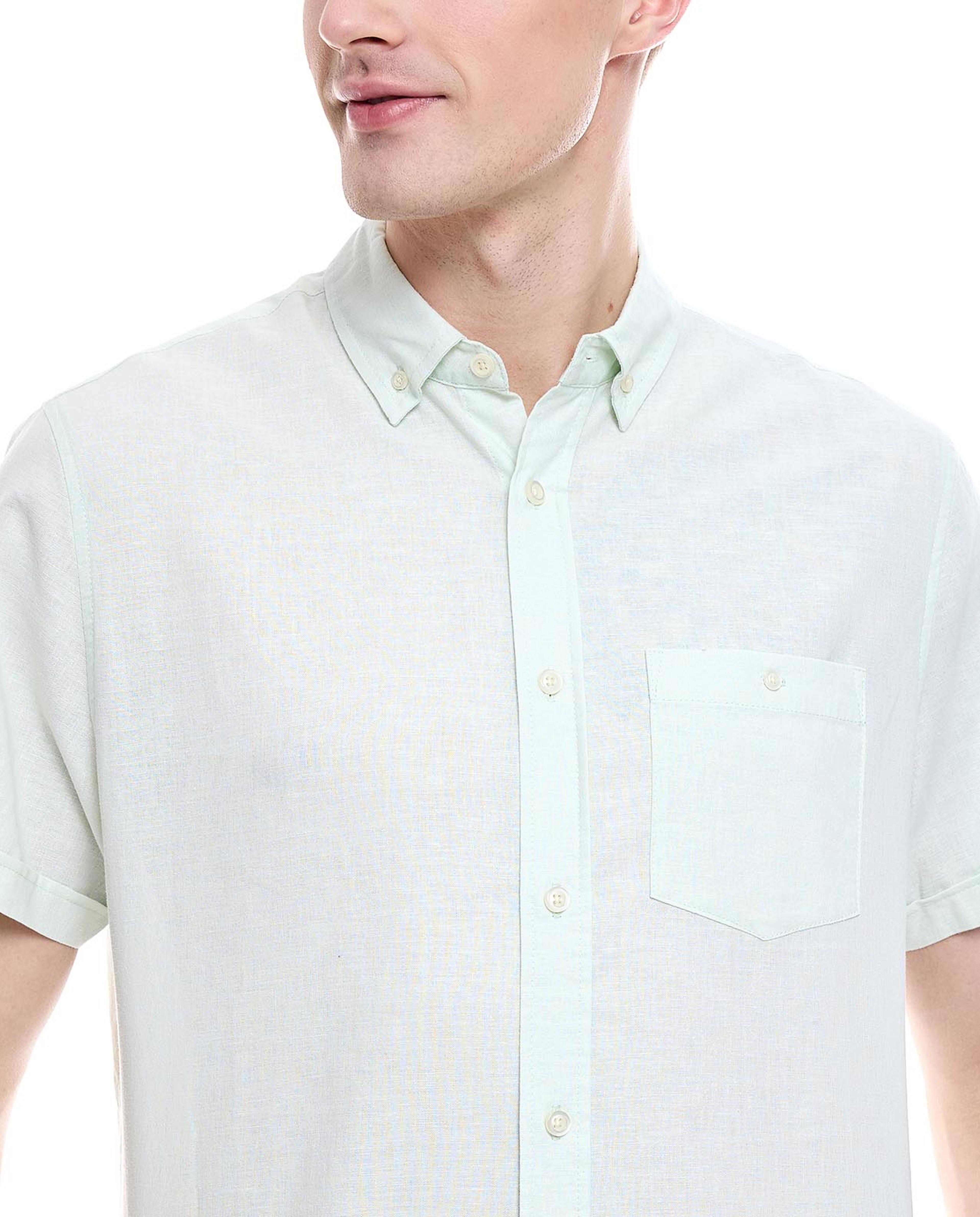 Solid Shirt with Button-Down Collar and Short Sleeves