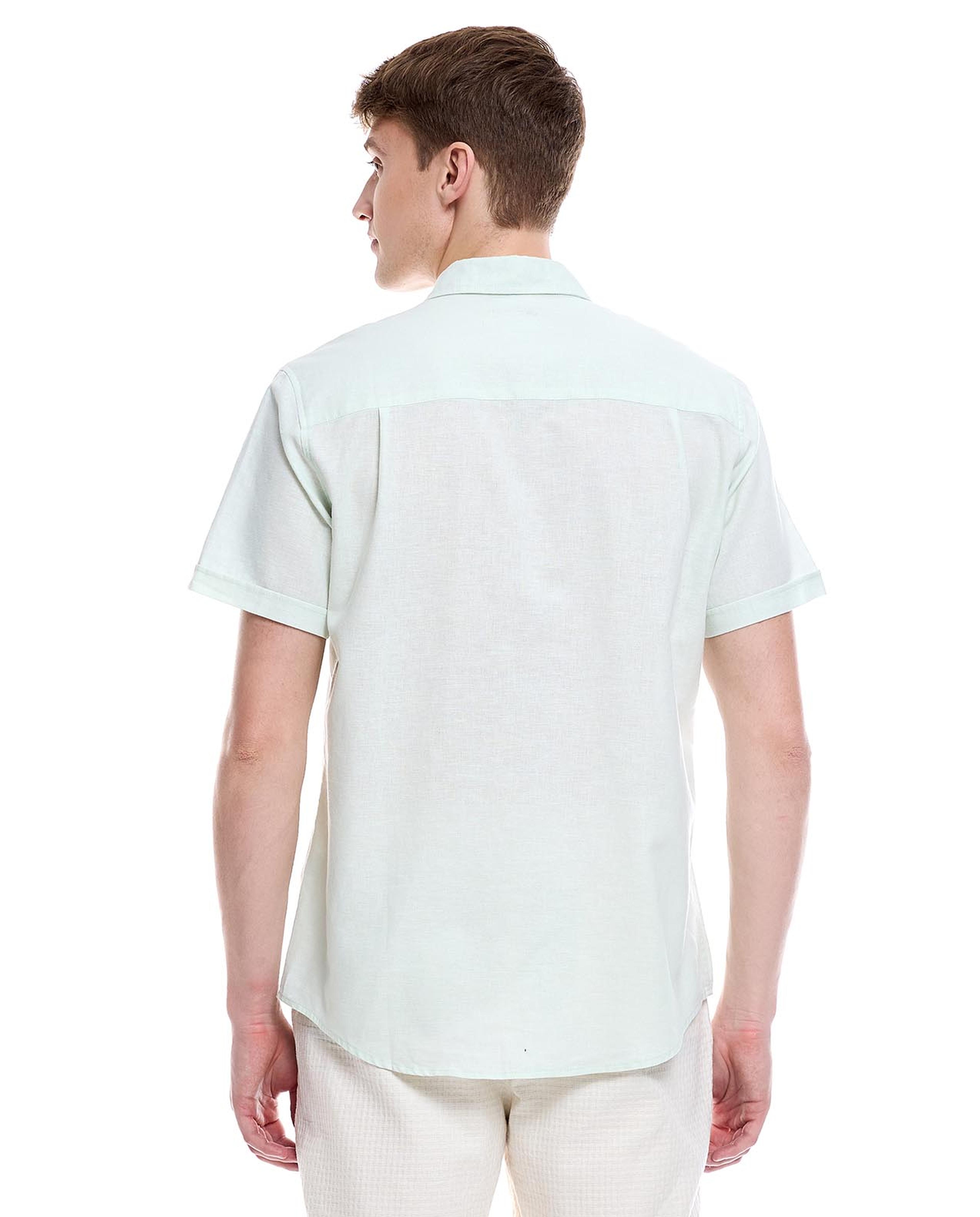 Solid Shirt with Button-Down Collar and Short Sleeves
