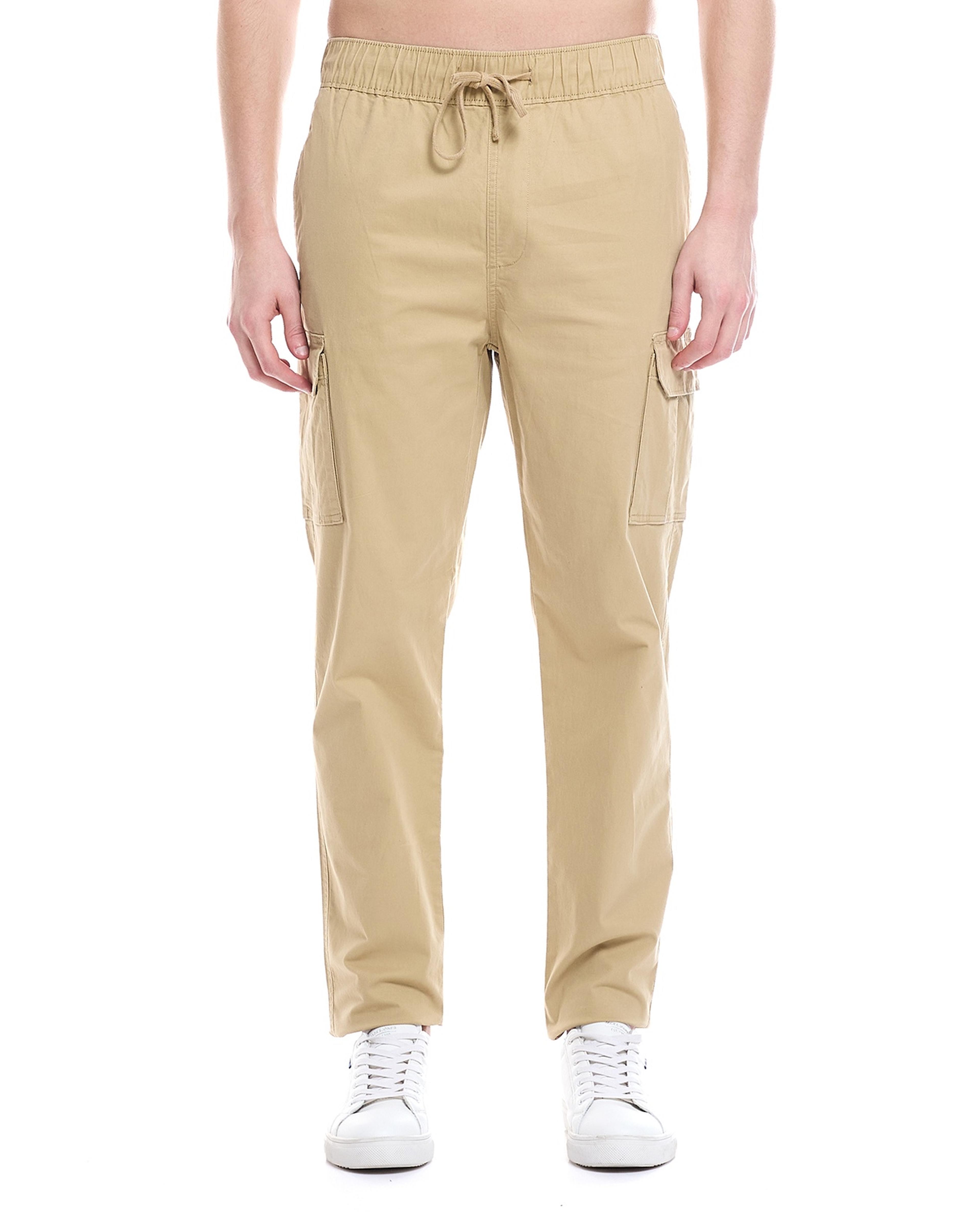 Solid Cargo Pants with Drawstring Waist