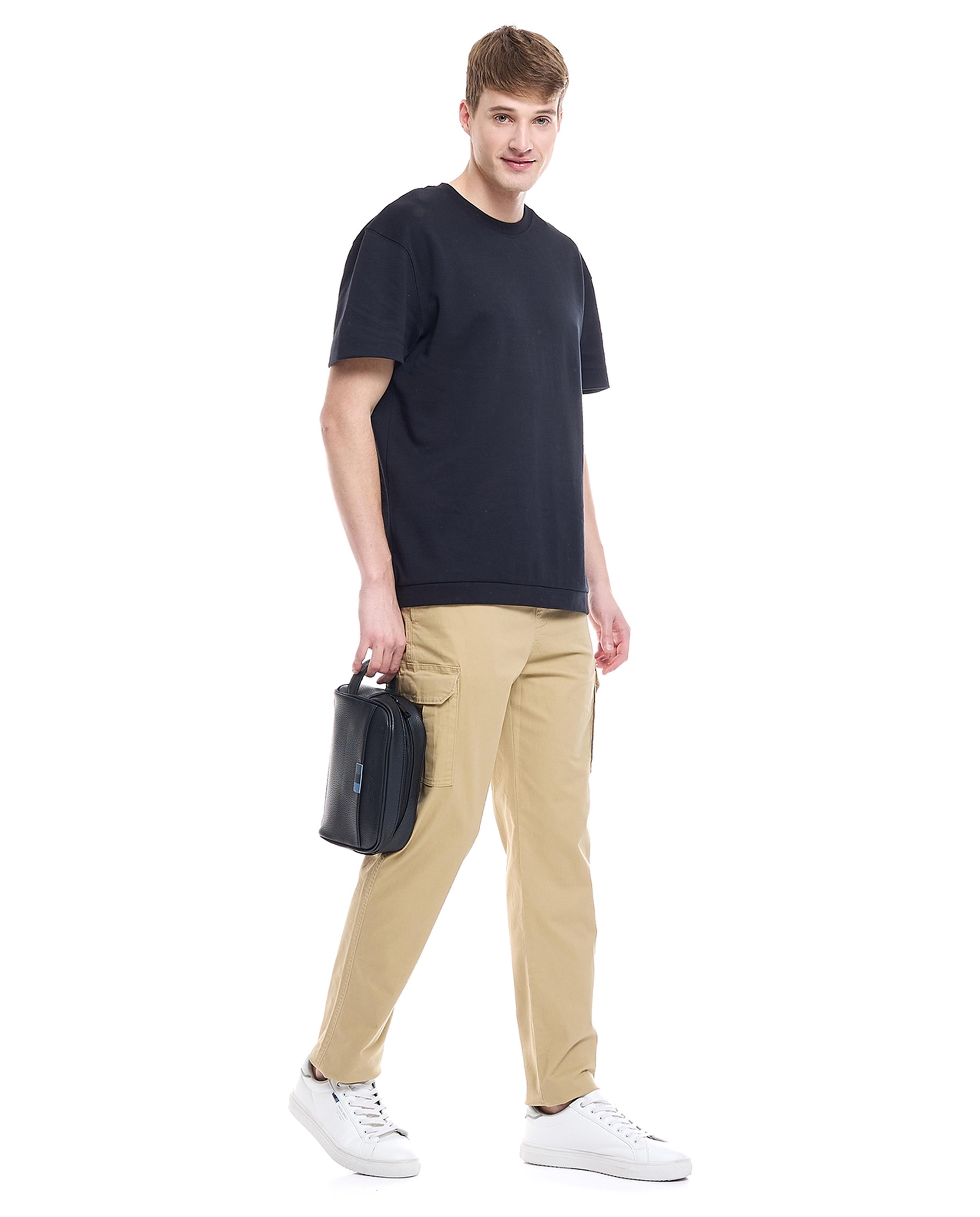 Solid Cargo Pants with Drawstring Waist