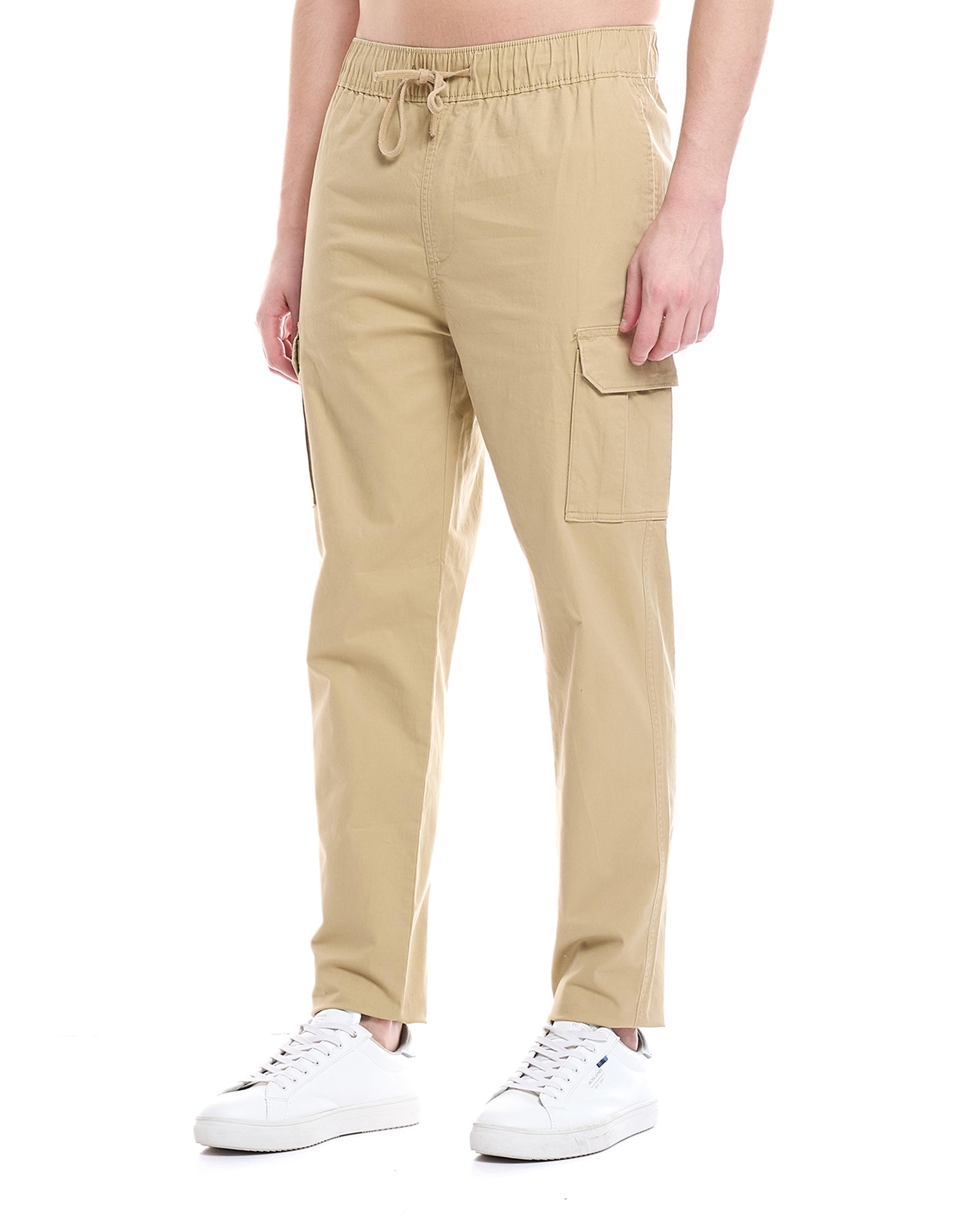 Solid Cargo Pants with Drawstring Waist