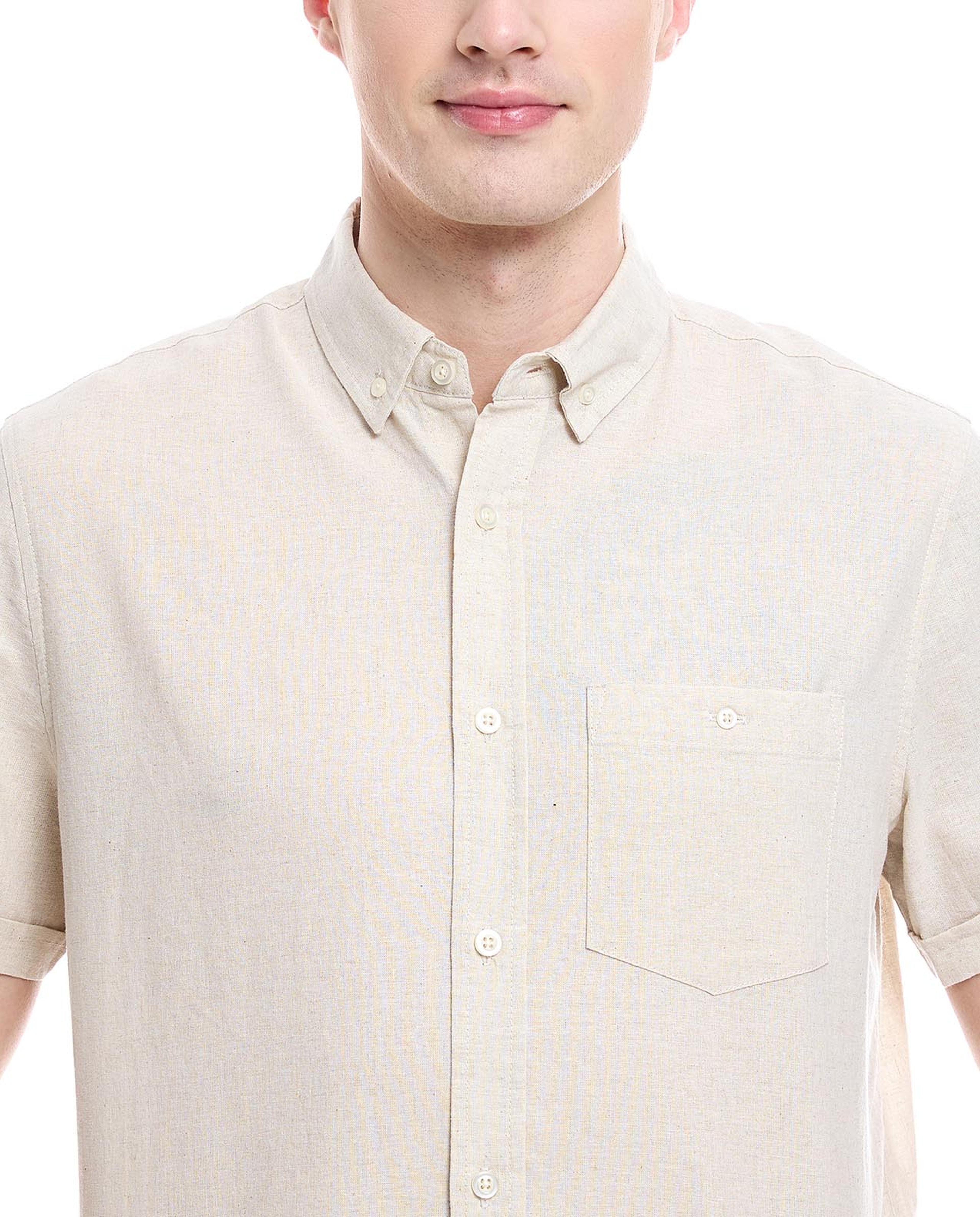 Solid Shirt with Button-Down Collar and Short Sleeves