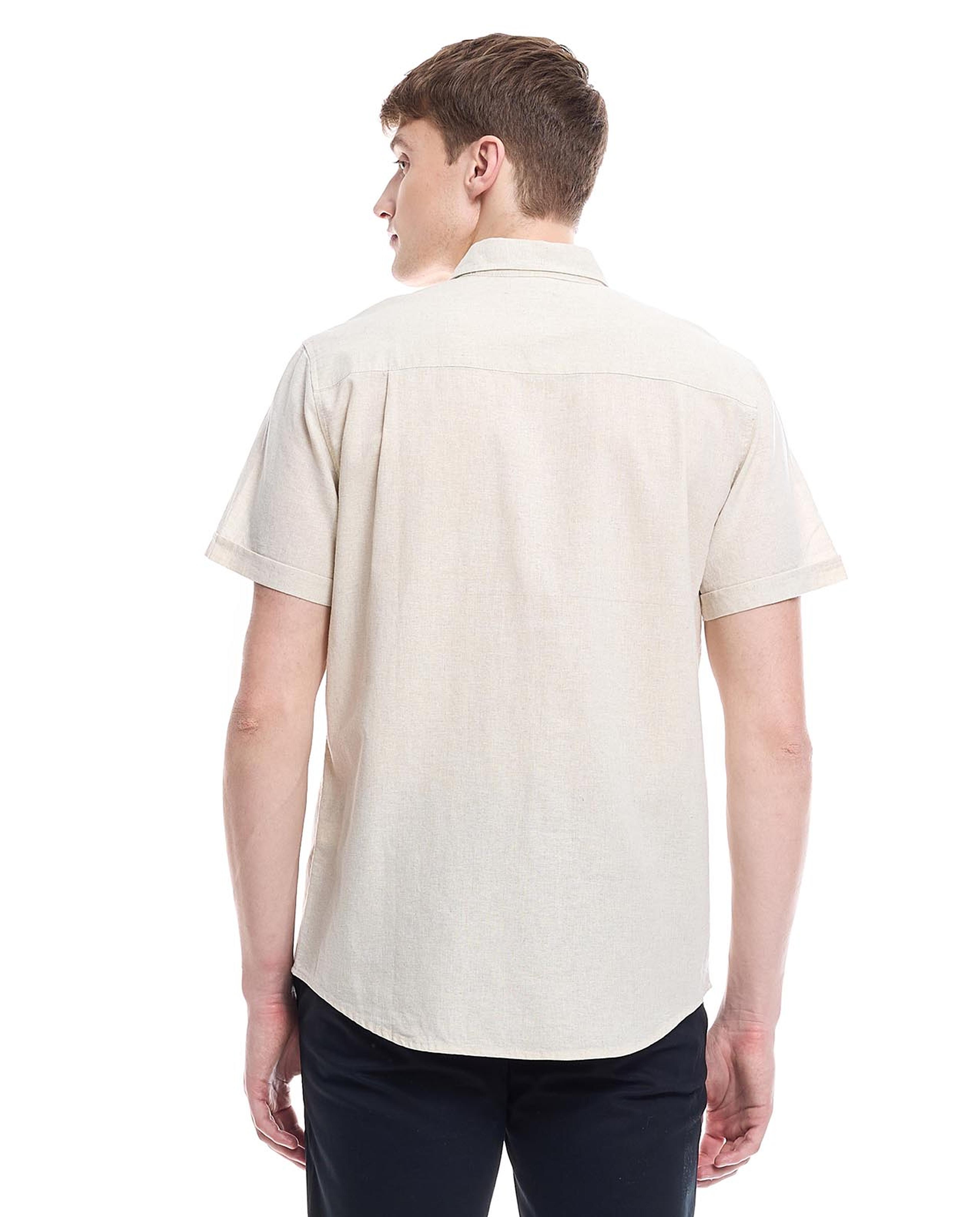 Solid Shirt with Button-Down Collar and Short Sleeves
