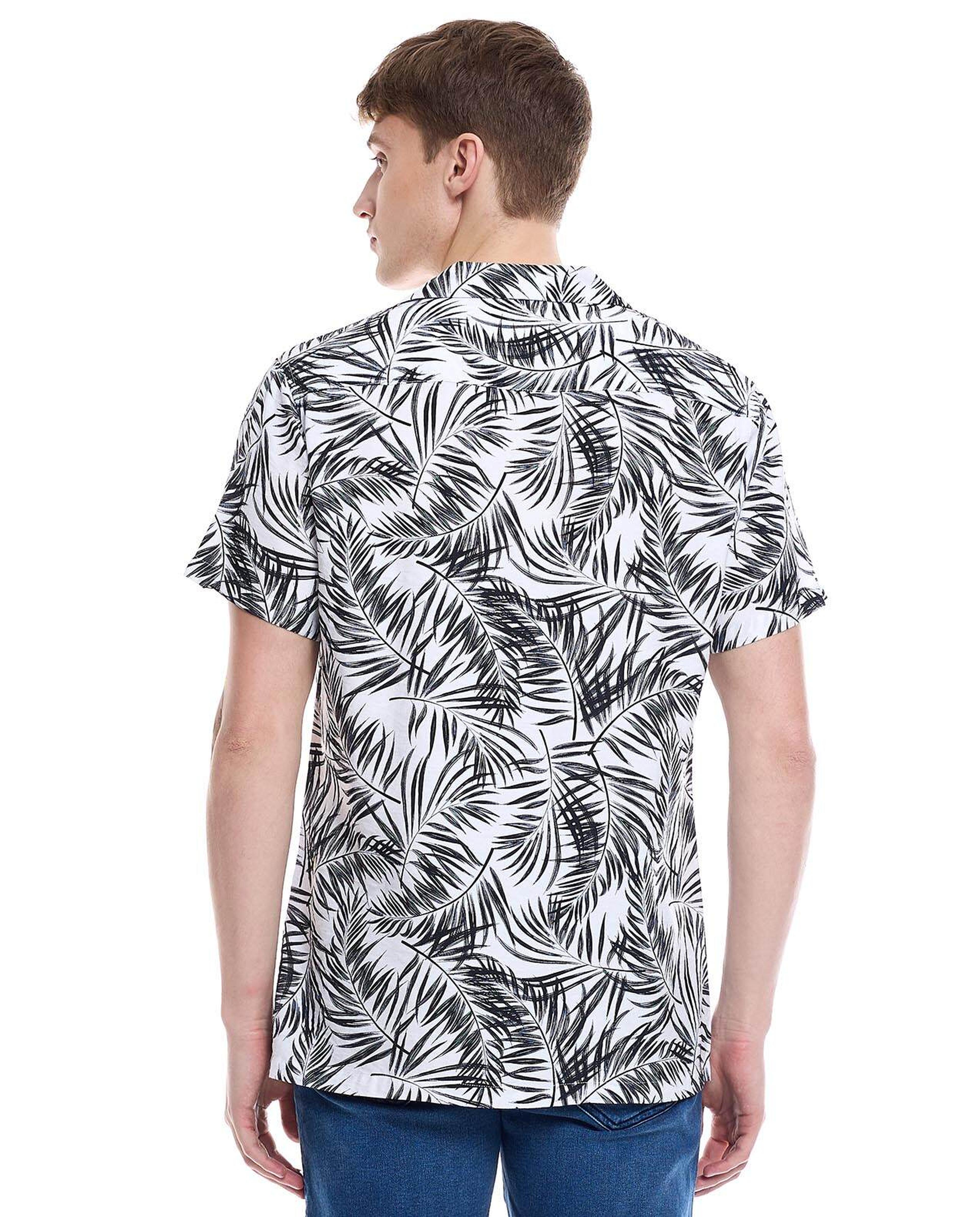 Printed Shirt with Spread Collar and Short Sleeves