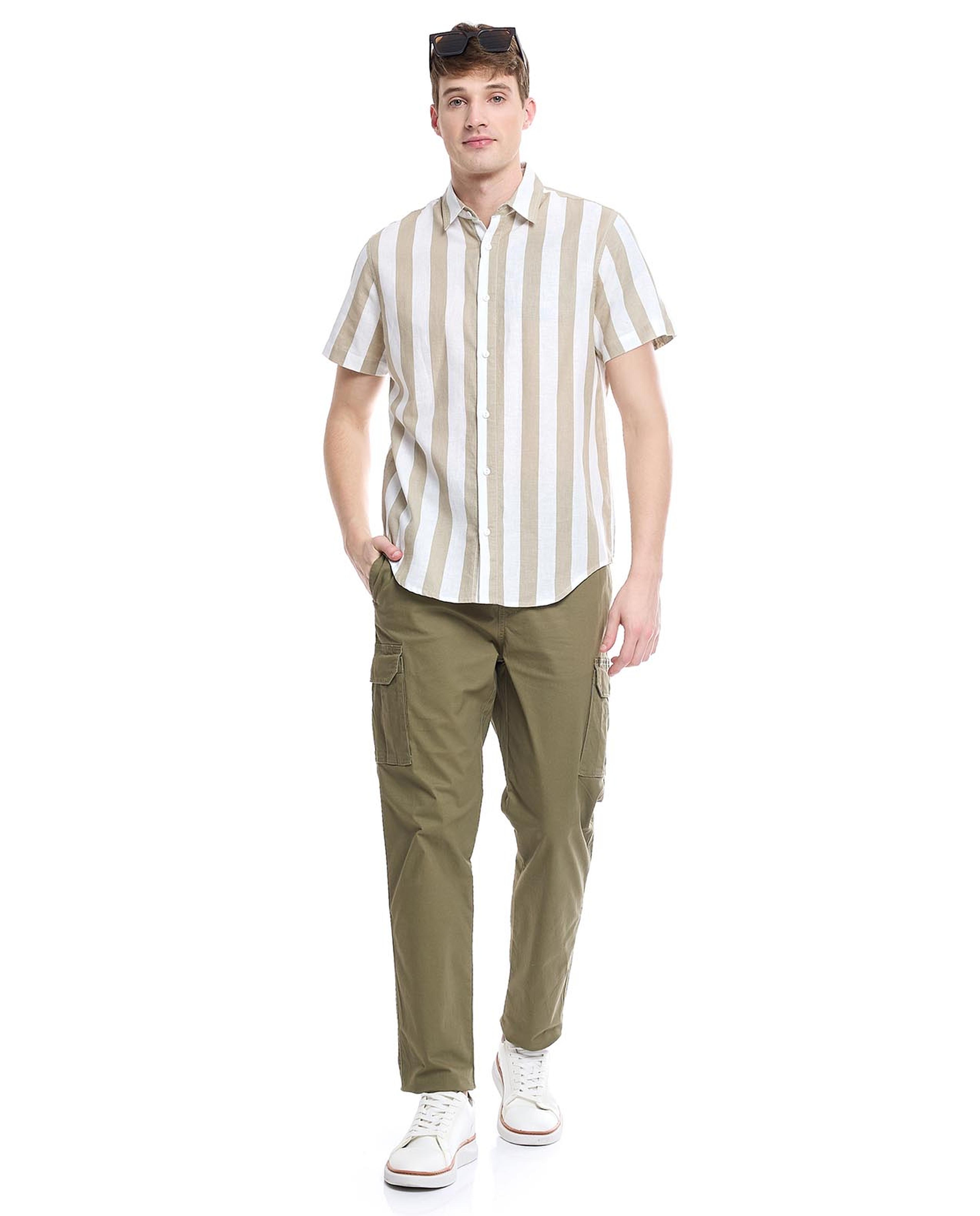 Striped Shirt with Classic Collar and Short Sleeves